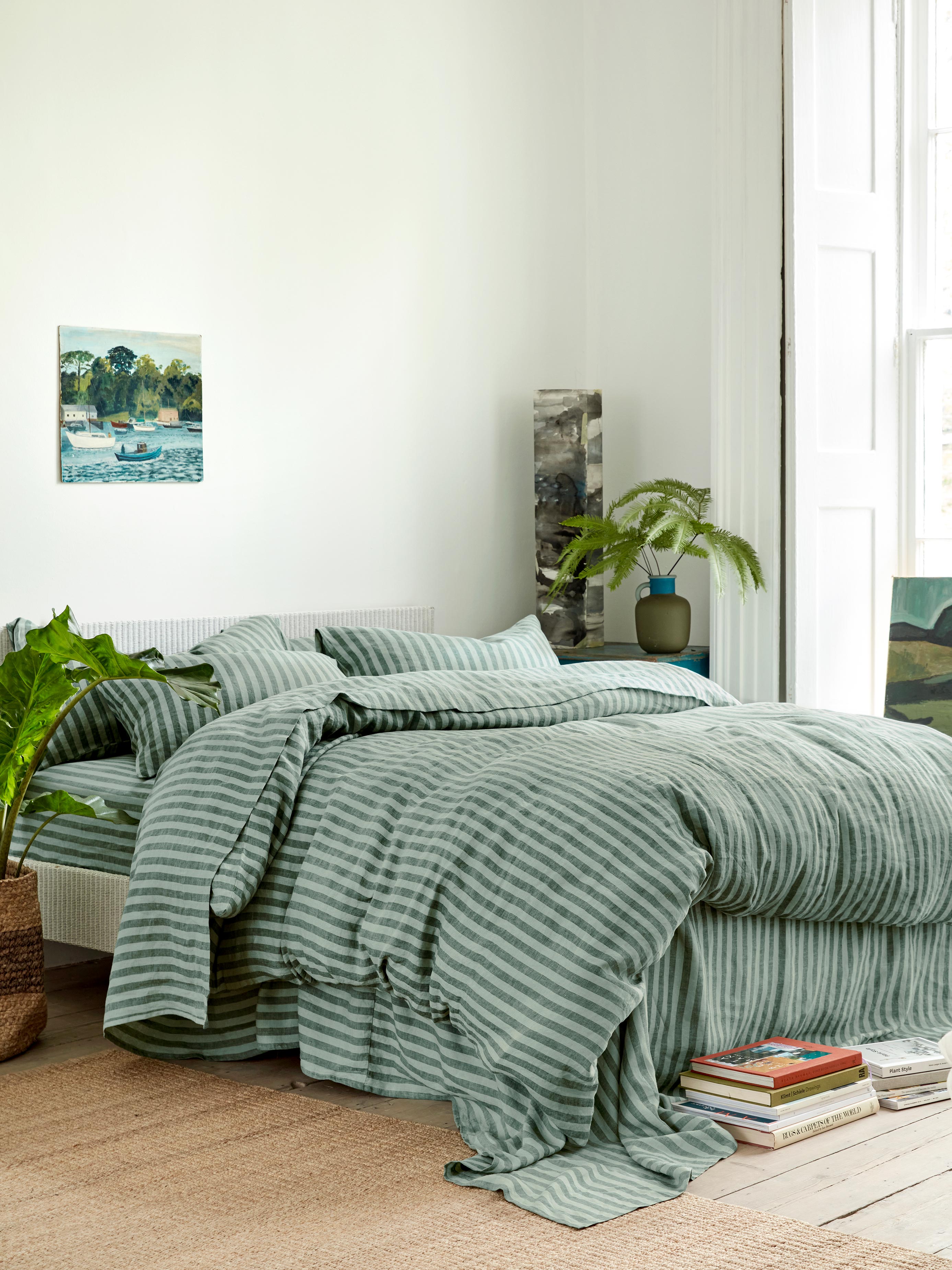 Pine Green Pembroke Stripe 100% Linen Duvet Cover