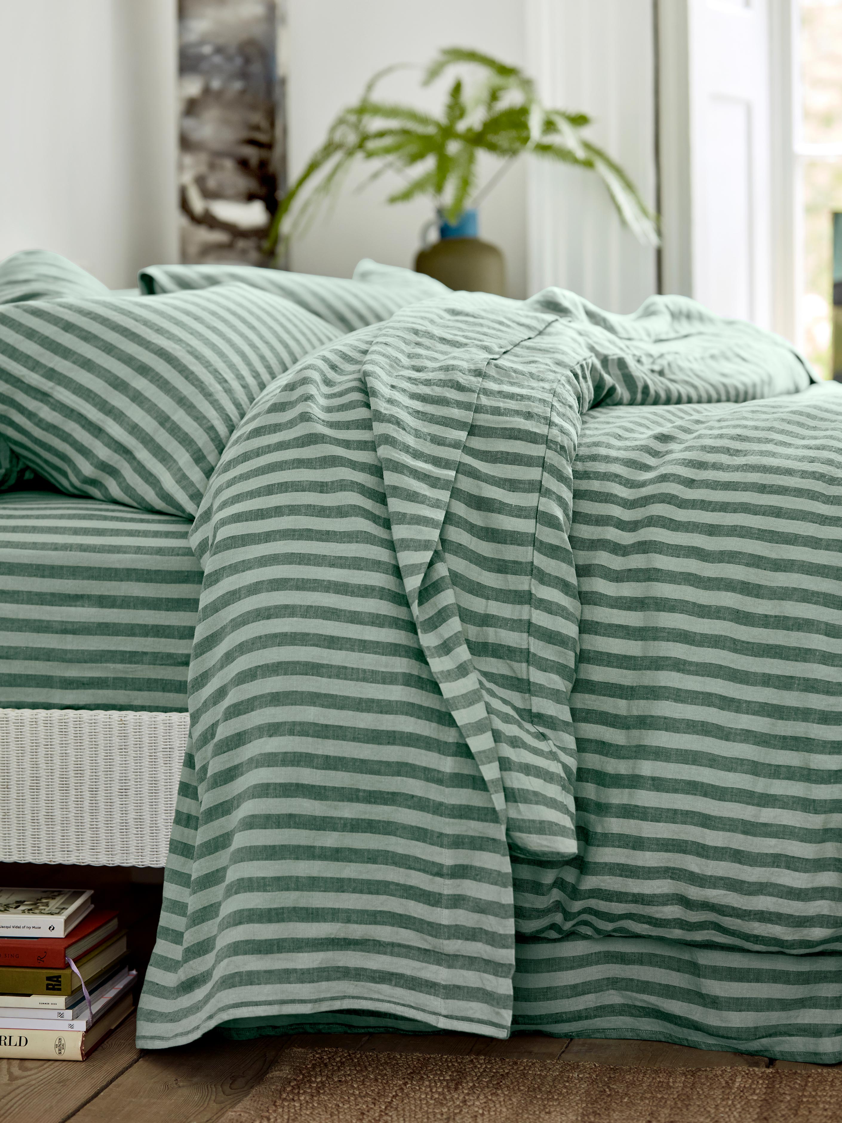 Pine Green Pembroke Stripe 100% Linen Flat Sheet