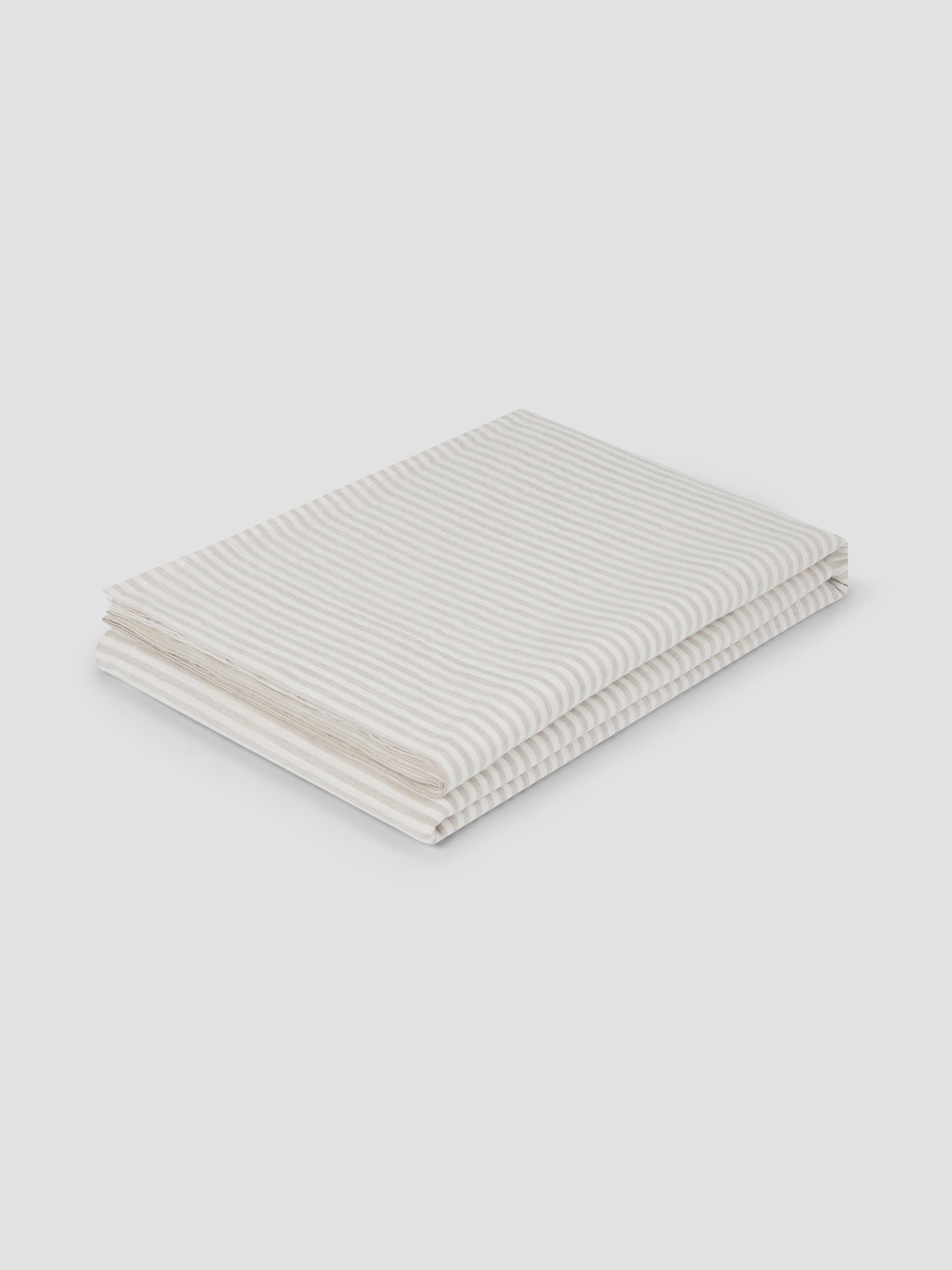 Oatmeal Stripe 100% Linen Flat Sheet