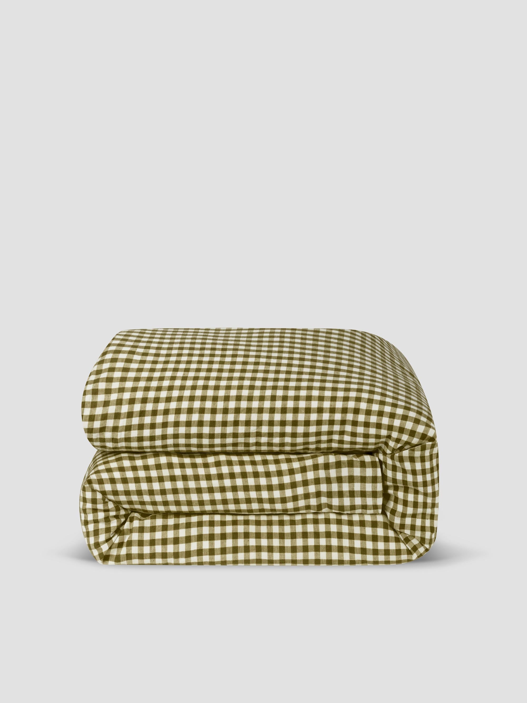 Botanical Green Gingham 100% Linen Duvet Cover