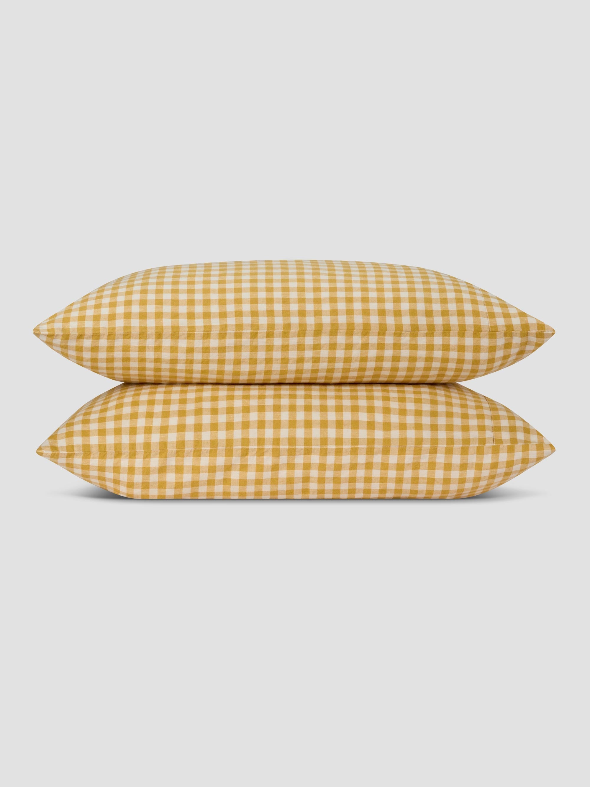 Honey Gingham 100% Linen Pillowcases (Pair)