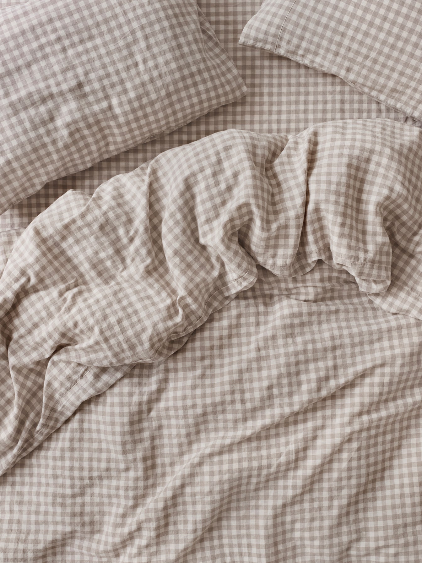 Mushroom Gingham 100% Linen Duvet Cover