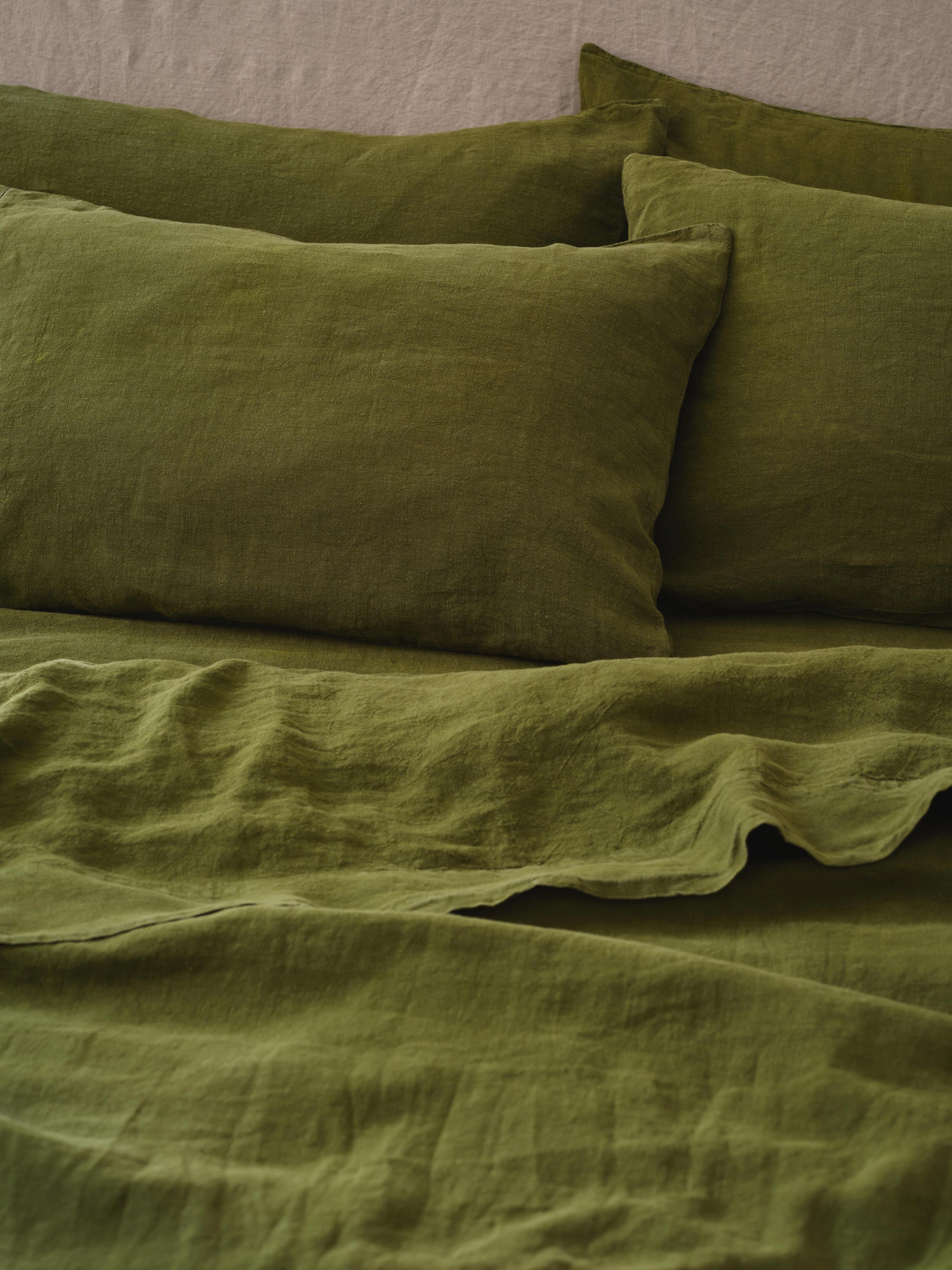 Botanical Green 100% Linen Pillowcases (Pair)