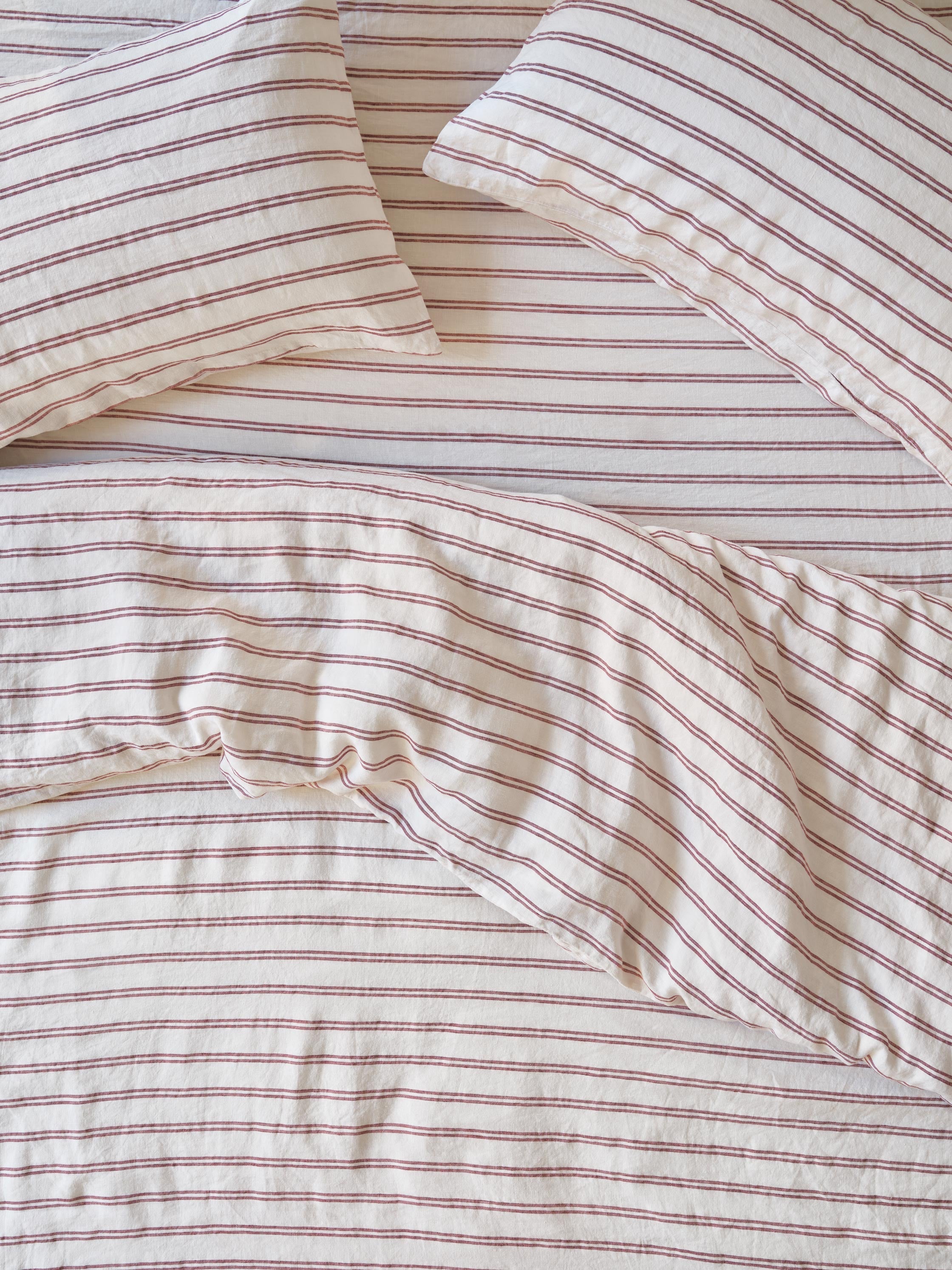 Rhubarb Kemptown Stripe 100% Linen Duvet Cover