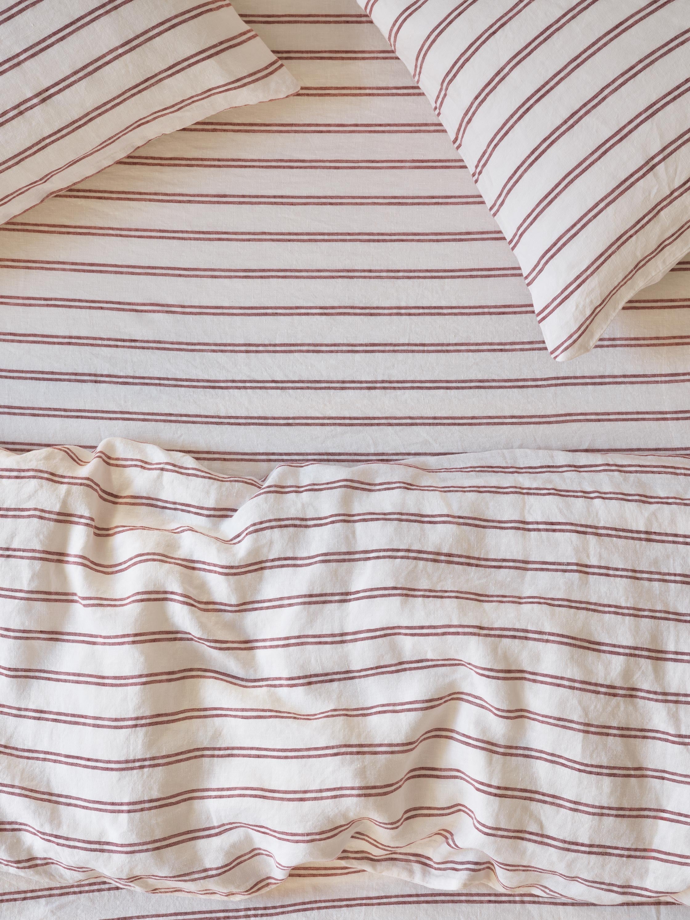Rhubarb Kemptown Stripe 100% Linen Fitted Sheet