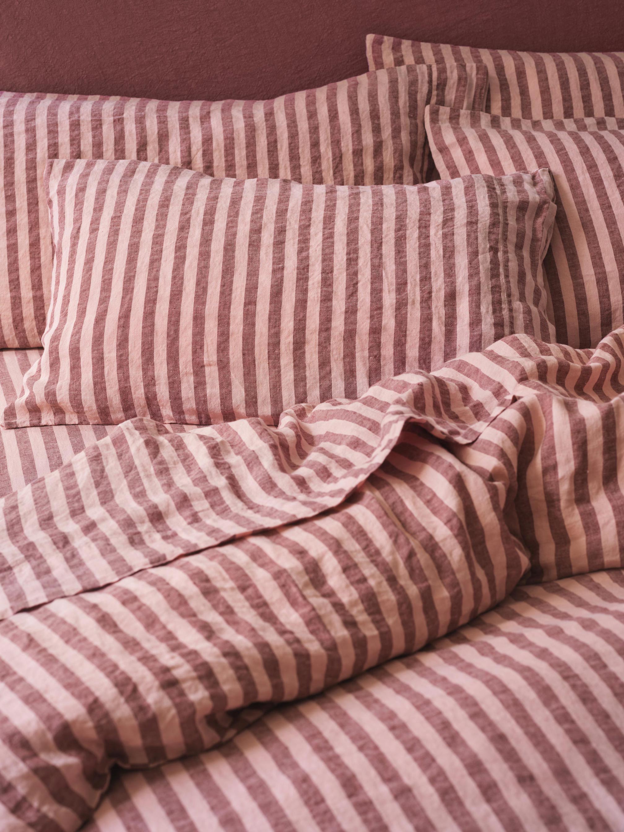 Rhubarb & Rose Pembroke Stripe 100% Linen Pillowcases (Pair)