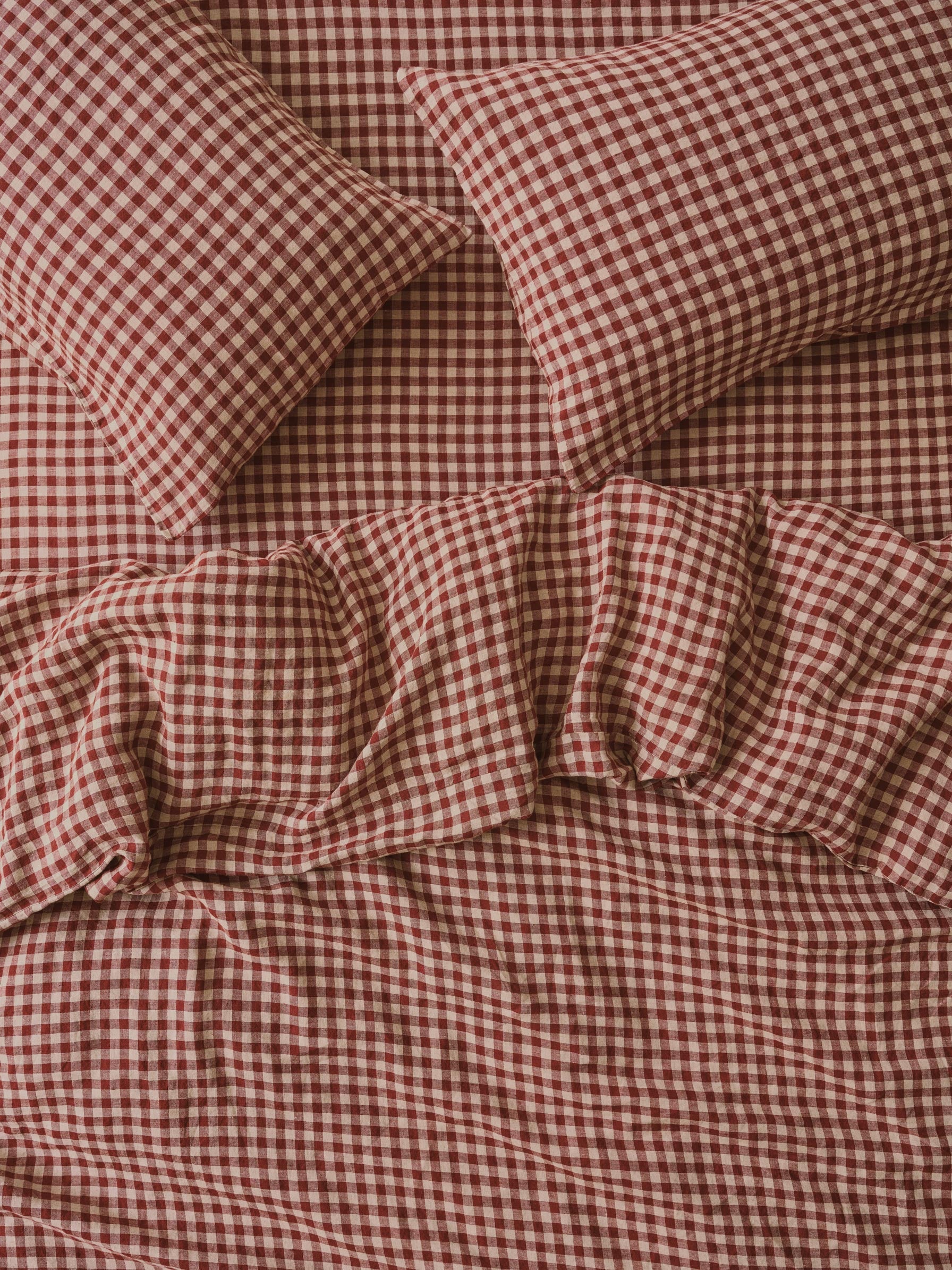 Rhubarb Gingham 100% Linen Duvet Cover