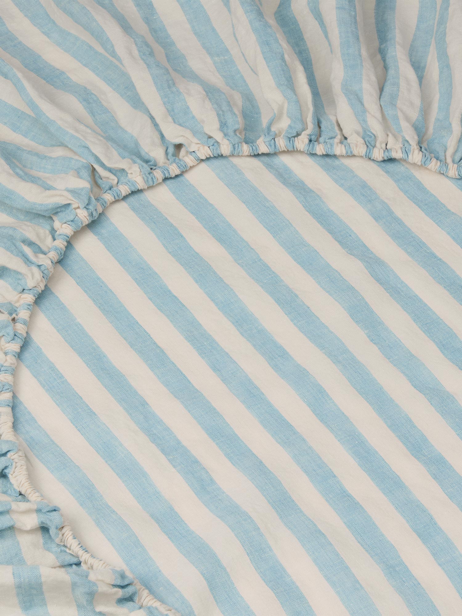 Coastal Blue Pembroke Stripe 100% Linen Fitted Sheet