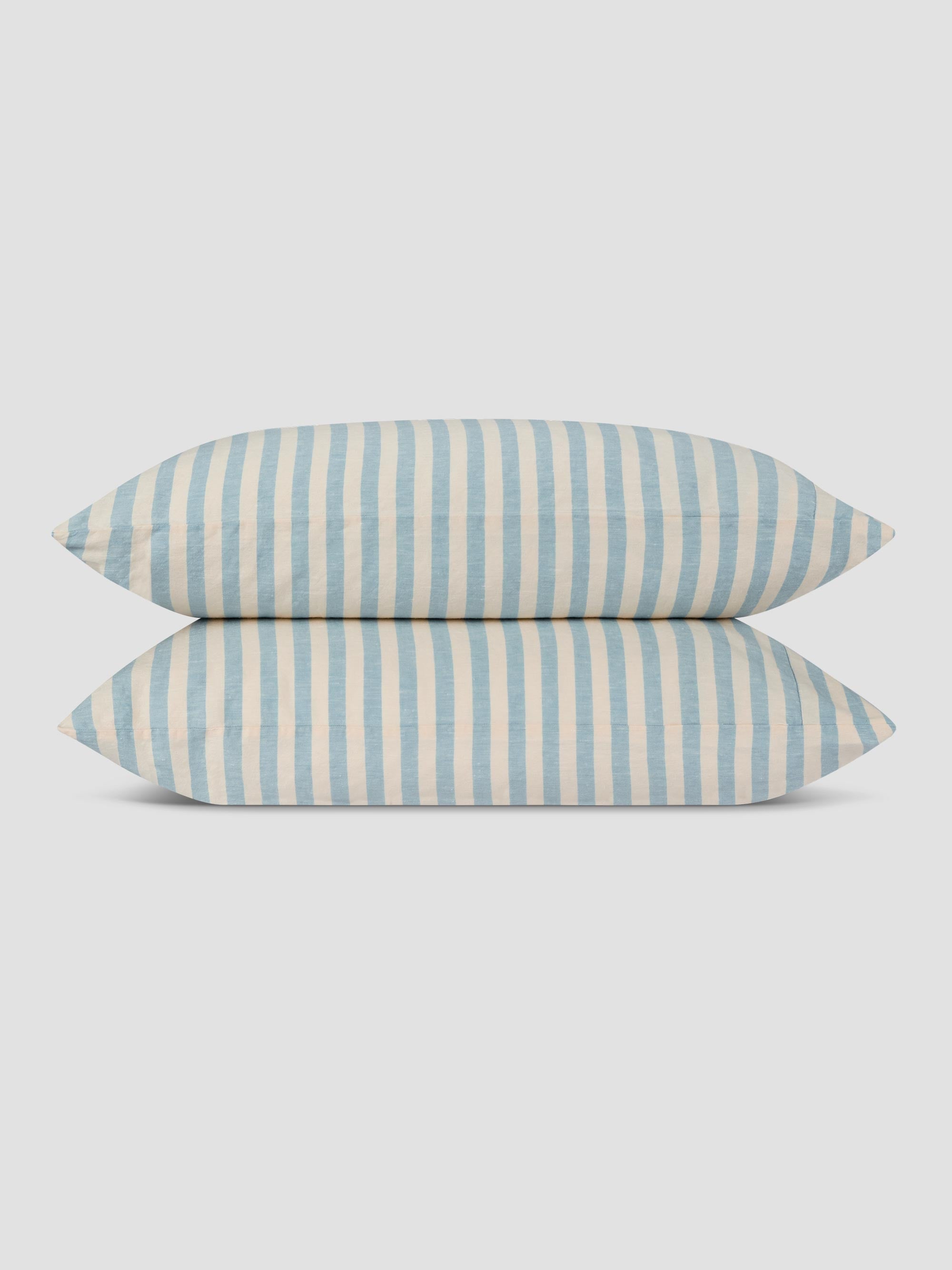 Coastal Blue Pembroke Stripe 100% Linen Pillowcase (Pair)