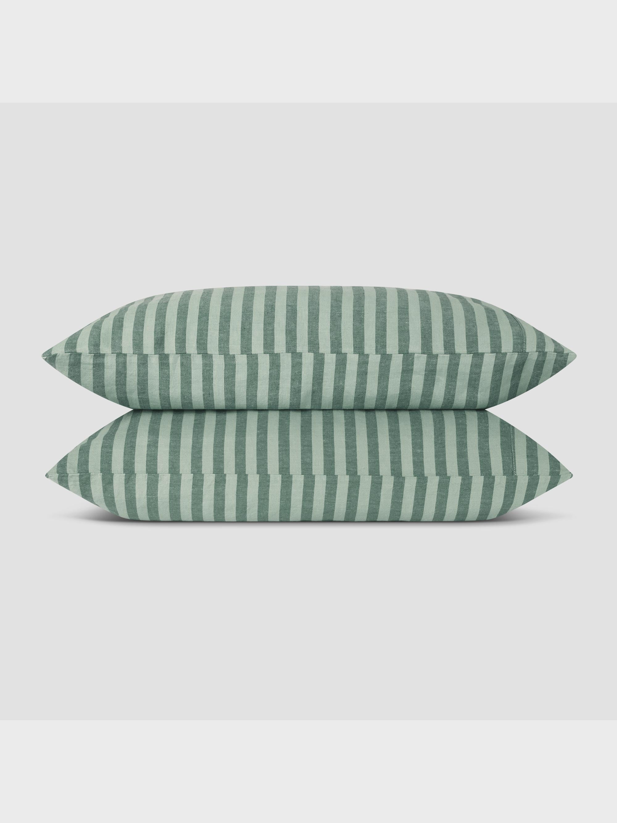 Pine Green Pembroke Stripe 100% Linen Pillowcases (Pair)