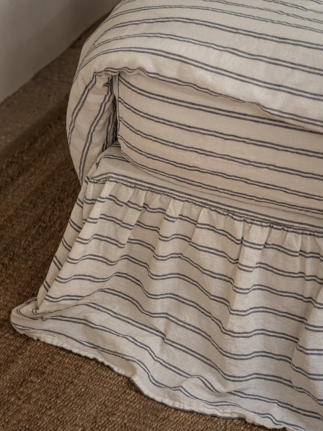 Ivory Kemptown Stripe 100% Linen Bed Skirt