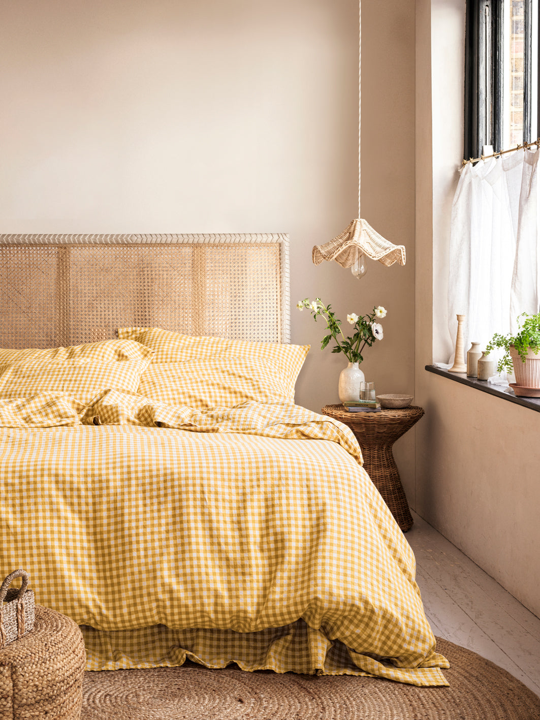 Honey Gingham 100% Linen Duvet Cover