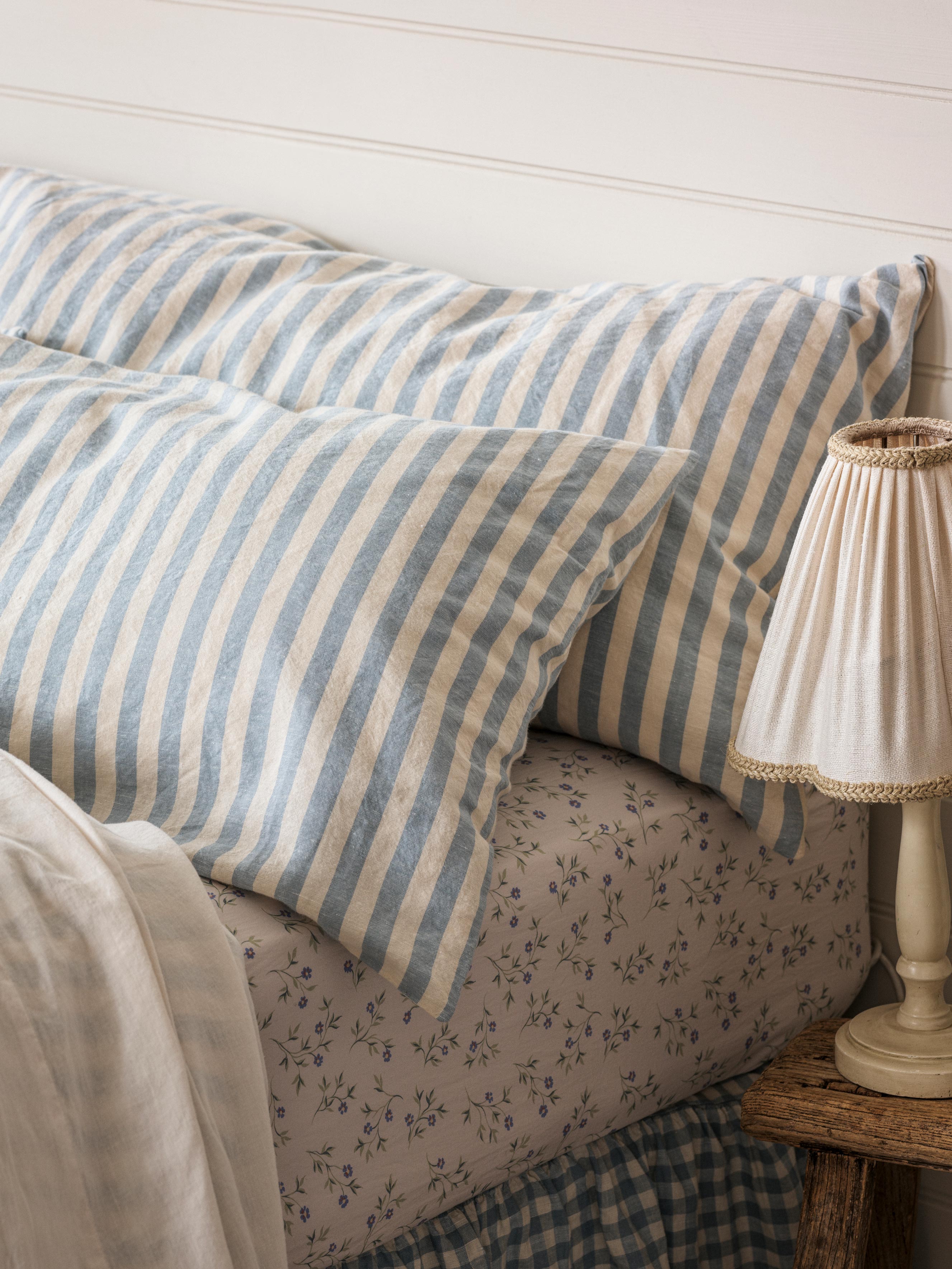 Coastal Blue Pembroke Stripe 100% Linen Pillowcase (Pair)