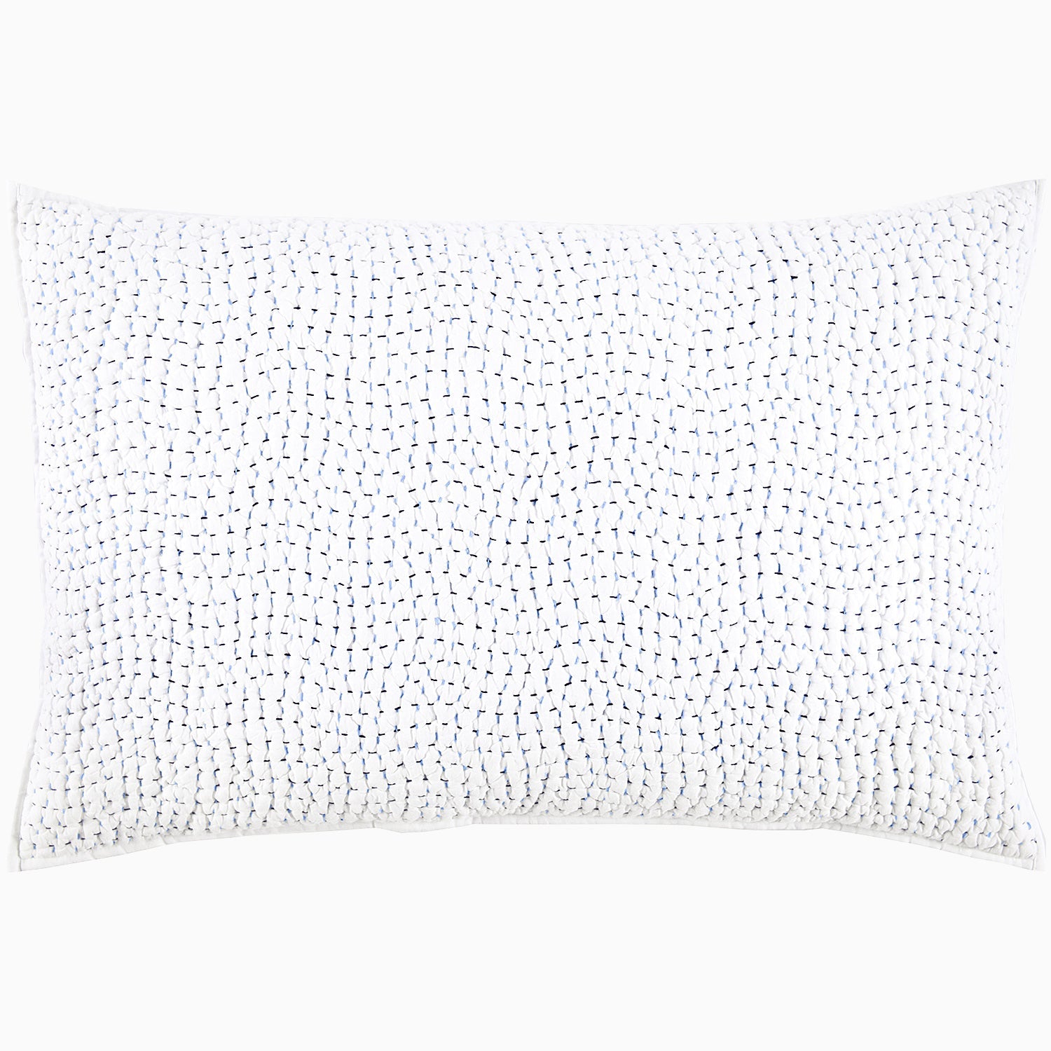 A John Robshaw Organic Hand Stitched Light Indigo Quilt with blue dots.