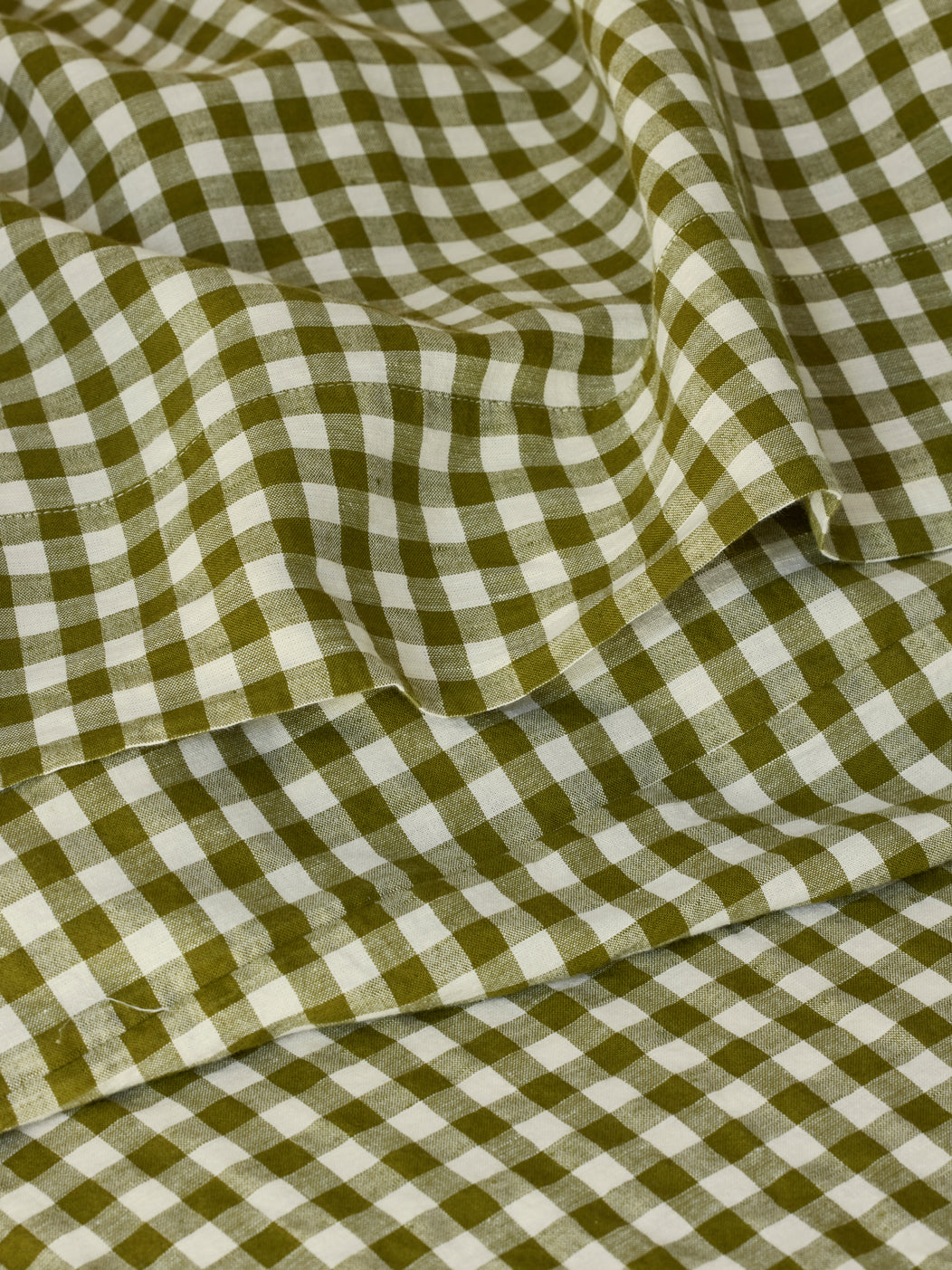 Botanical Green Gingham 100% Linen Flat Sheet