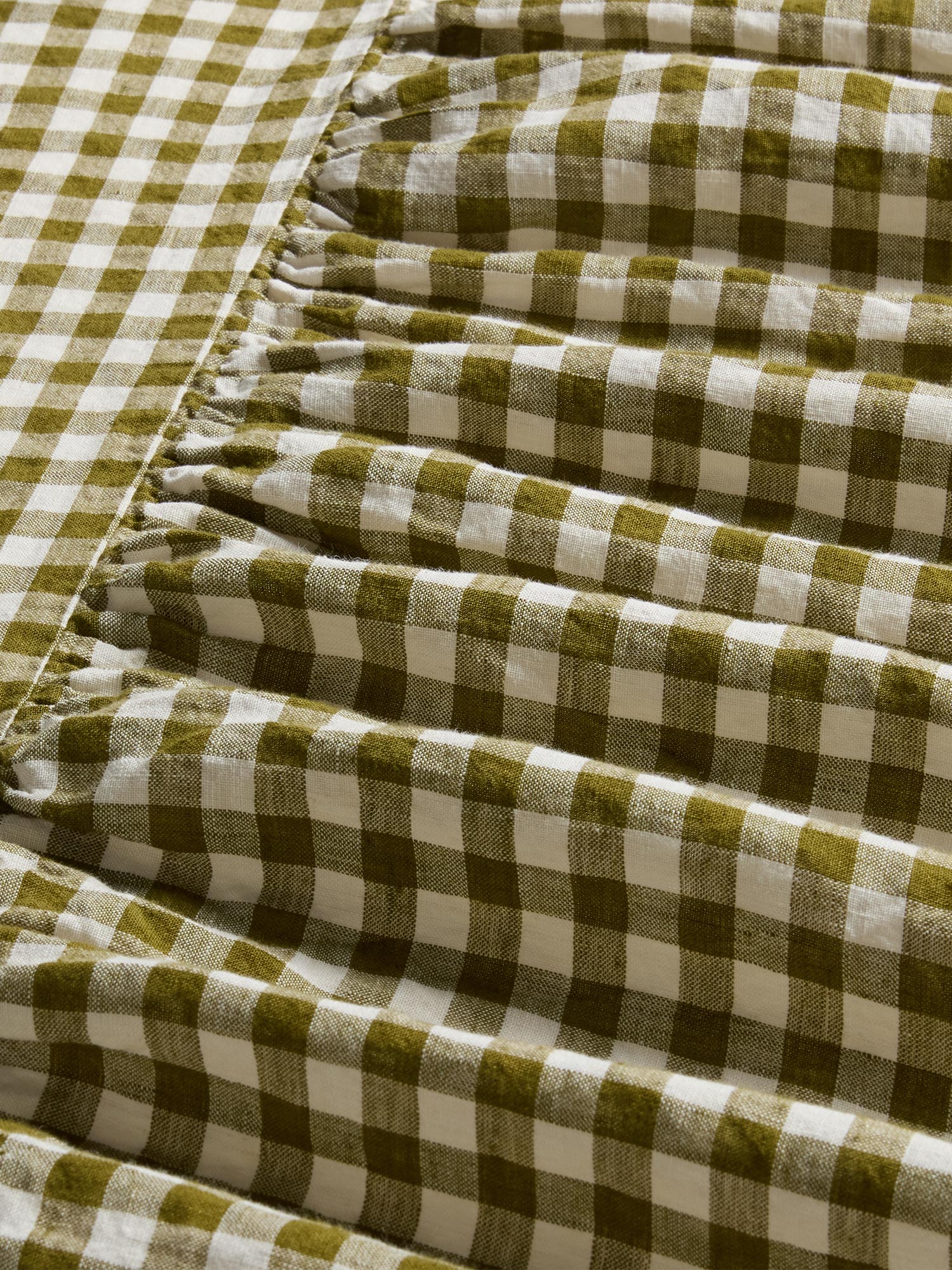 Botanical Green Gingham 100% Linen Bed Skirt