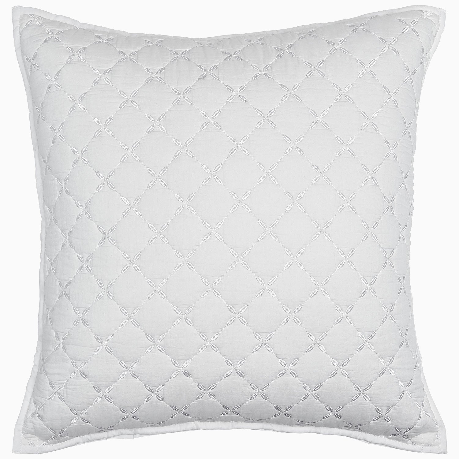"A Layla White Quilt pillow on a white background, made from cotton voile. (Brand: John Robshaw)"