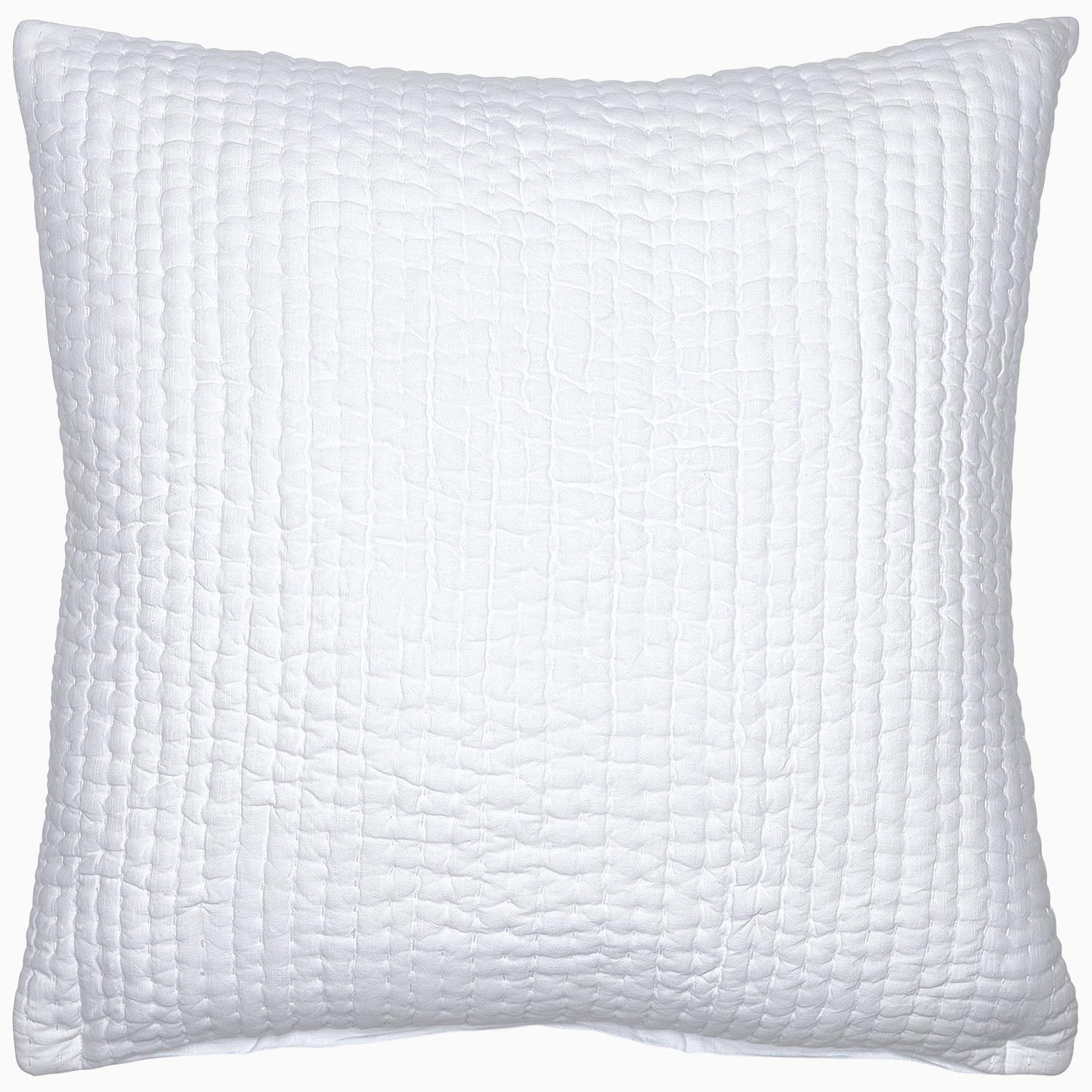 "A Vivada White Woven Quilt by John Robshaw on a white background, featuring hand stitching."