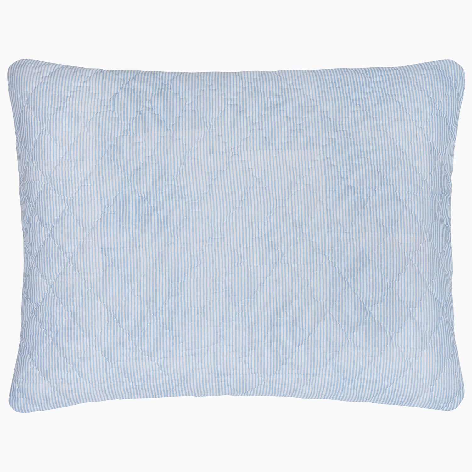 "A Nandi Light Indigo Quilted Pillow on a white background, made with cotton voile, by John Robshaw."