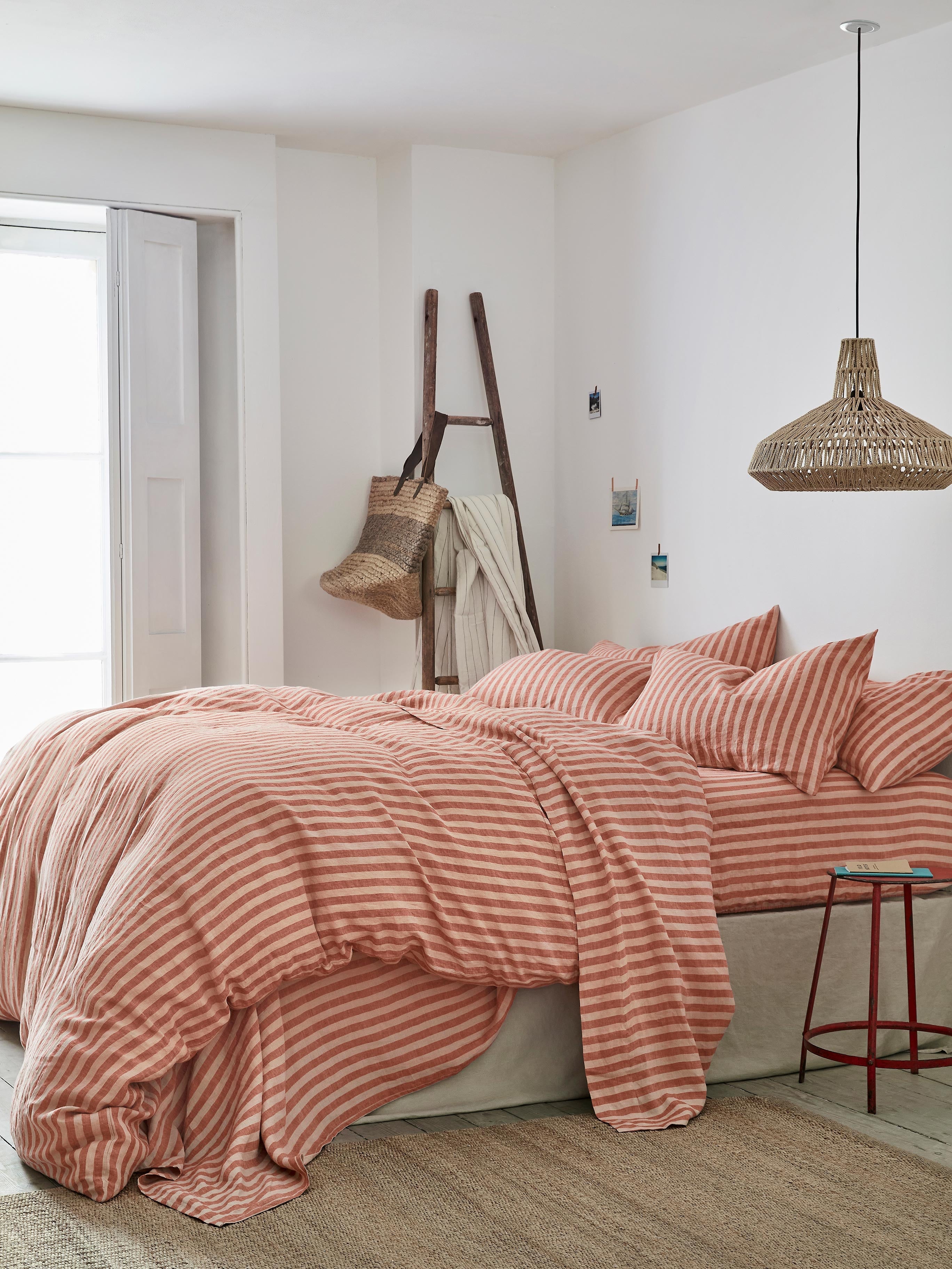 Sandstone Red Pembroke Stripe 100% Linen Duvet Cover