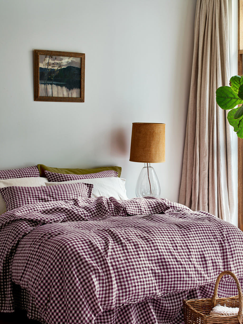 Berry Gingham 100% Linen Duvet Cover
