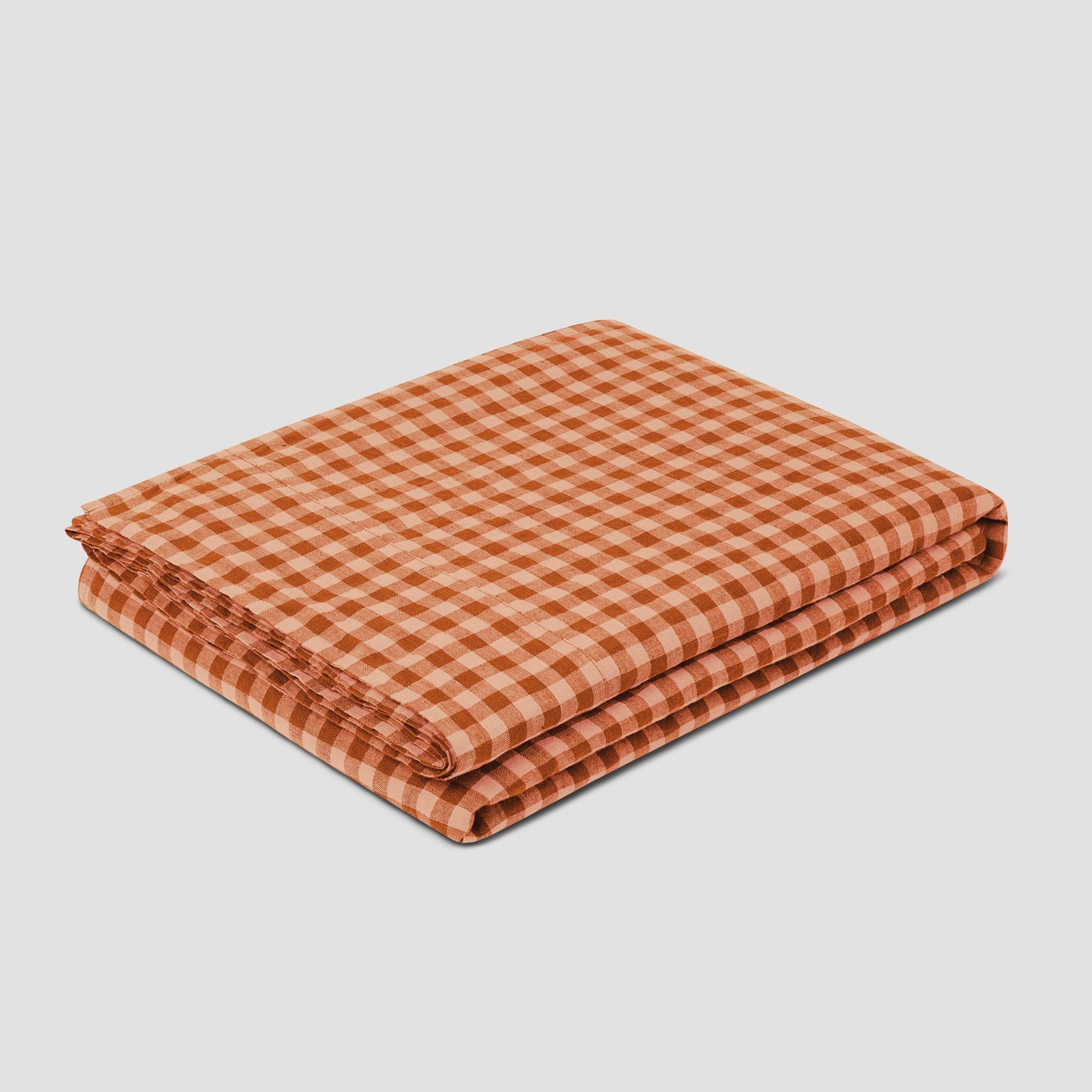 Cinnamon & Peach Color Drenched Gingham 100% Linen Flat Sheet