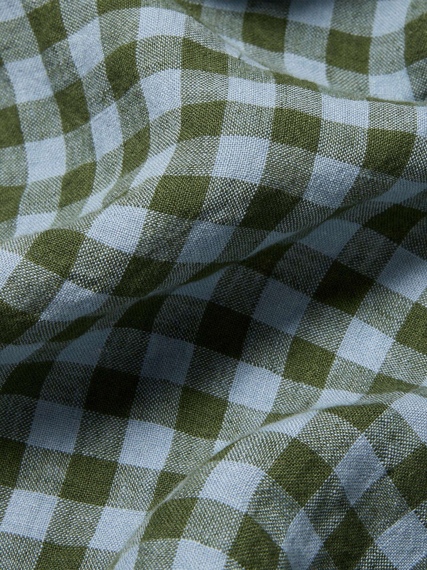 Fern Green & Dusk Blue Color Drenched Gingham 100% Linen Flat Sheet