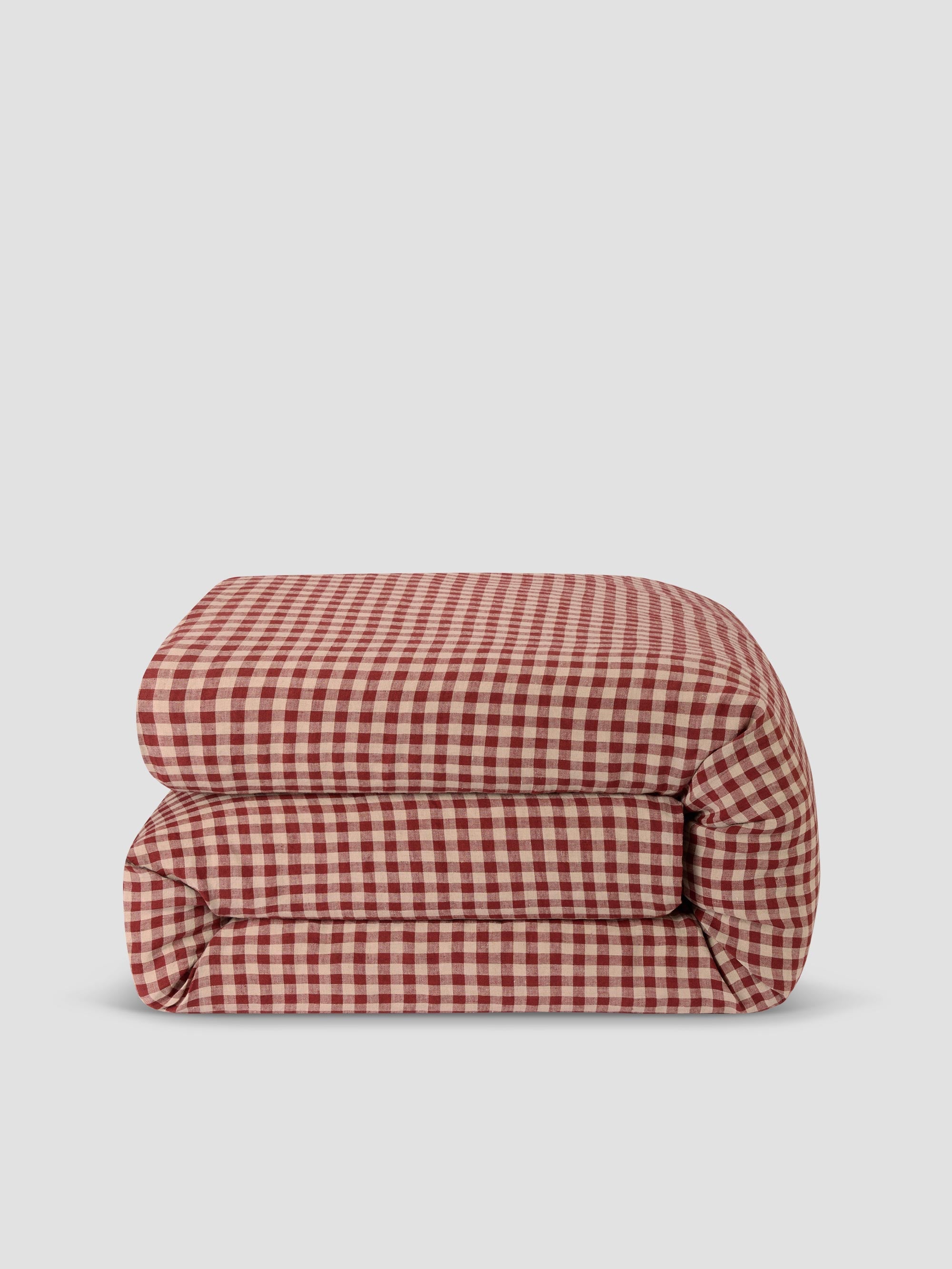Rhubarb Gingham 100% Linen Duvet Cover