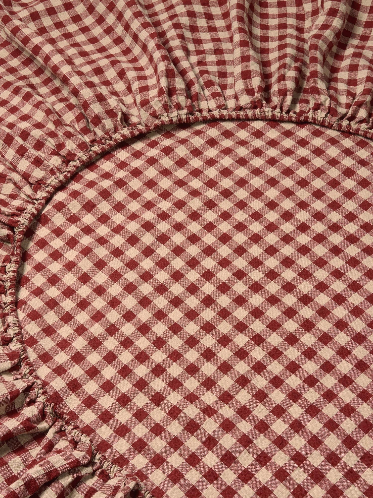 Rhubarb Gingham 100% Linen Fitted Sheet