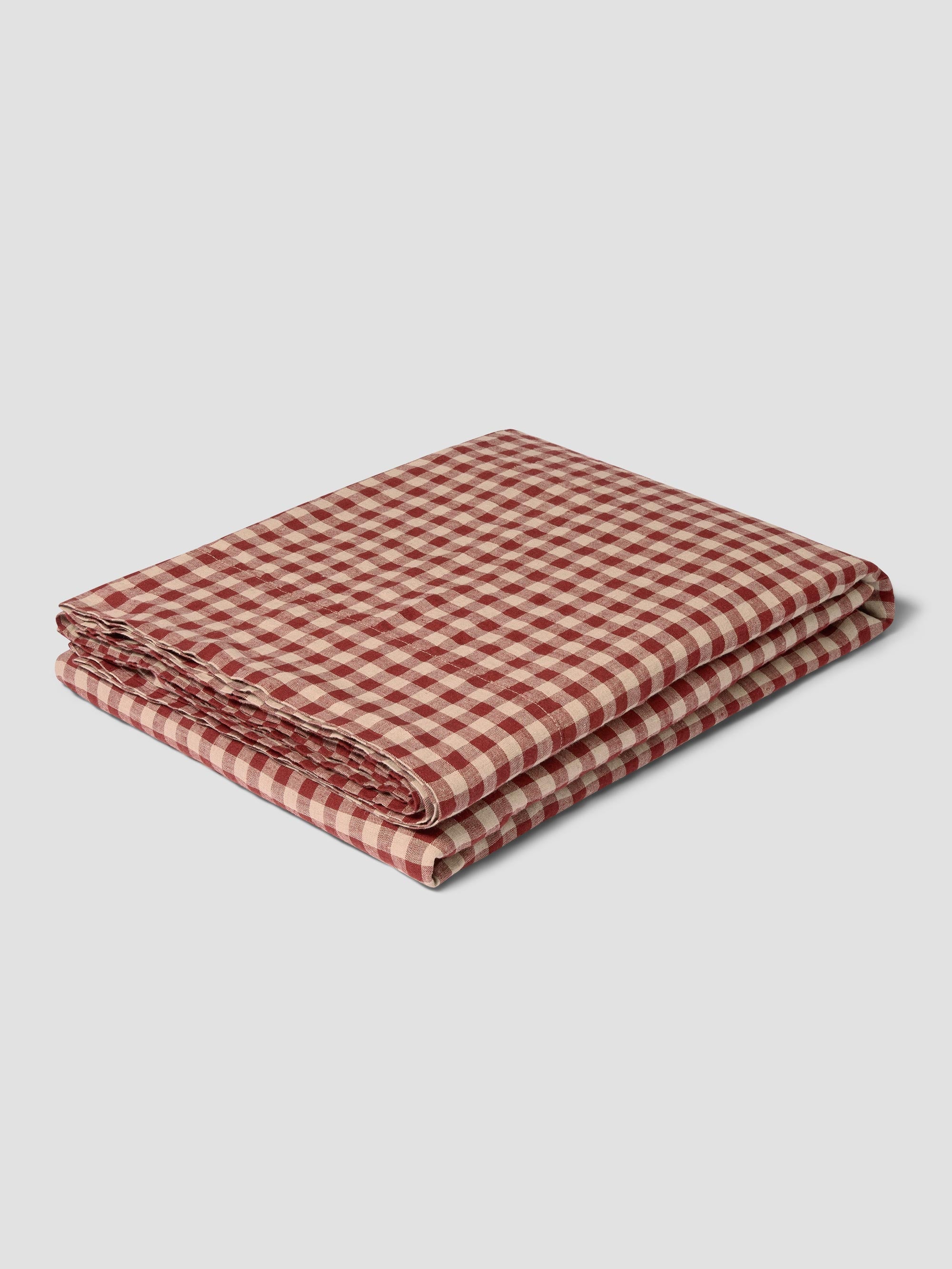 Rhubarb Gingham 100% Linen Flat Sheet