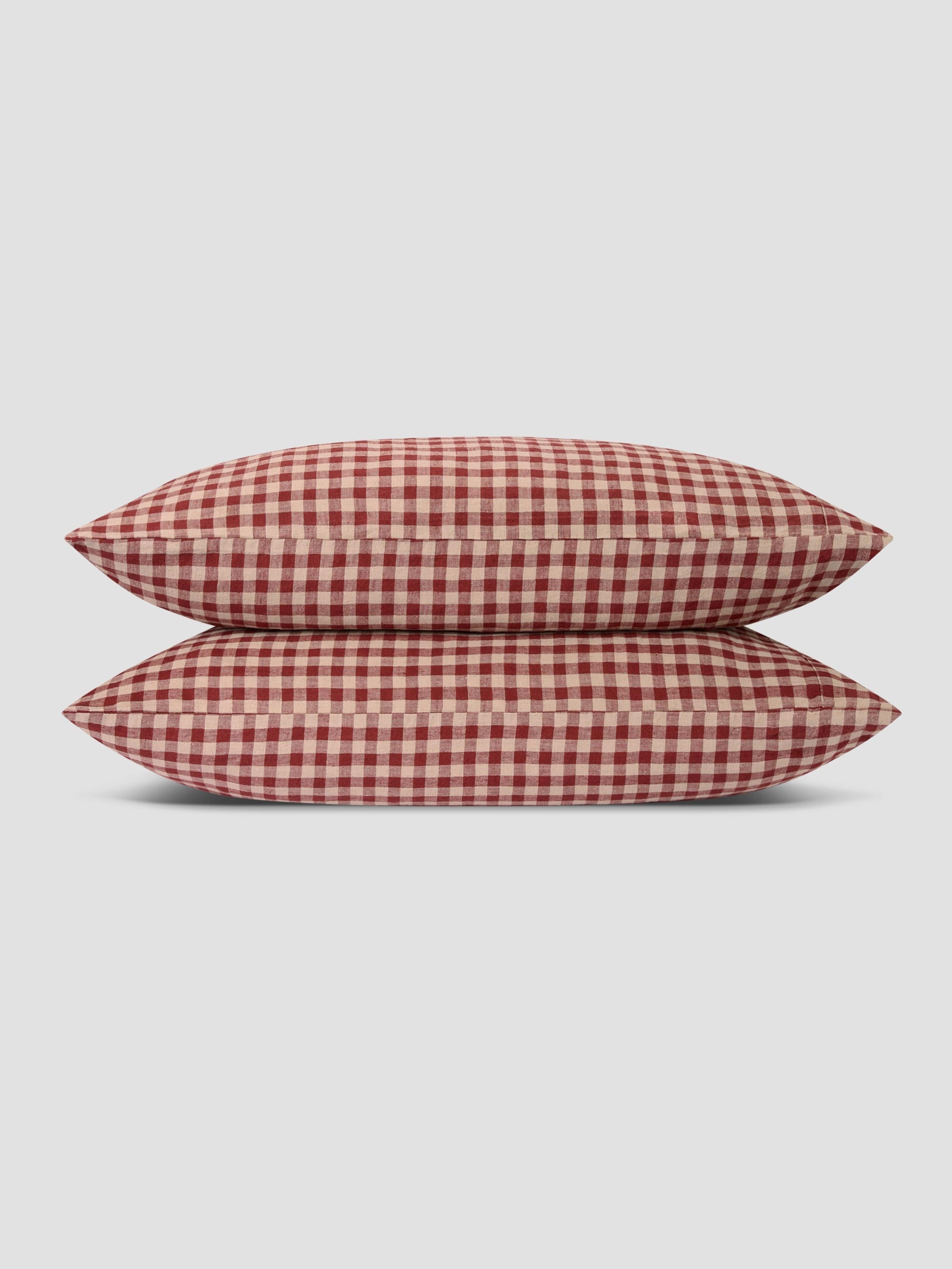 Rhubarb Gingham 100% Linen Pillowcases (Pair)
