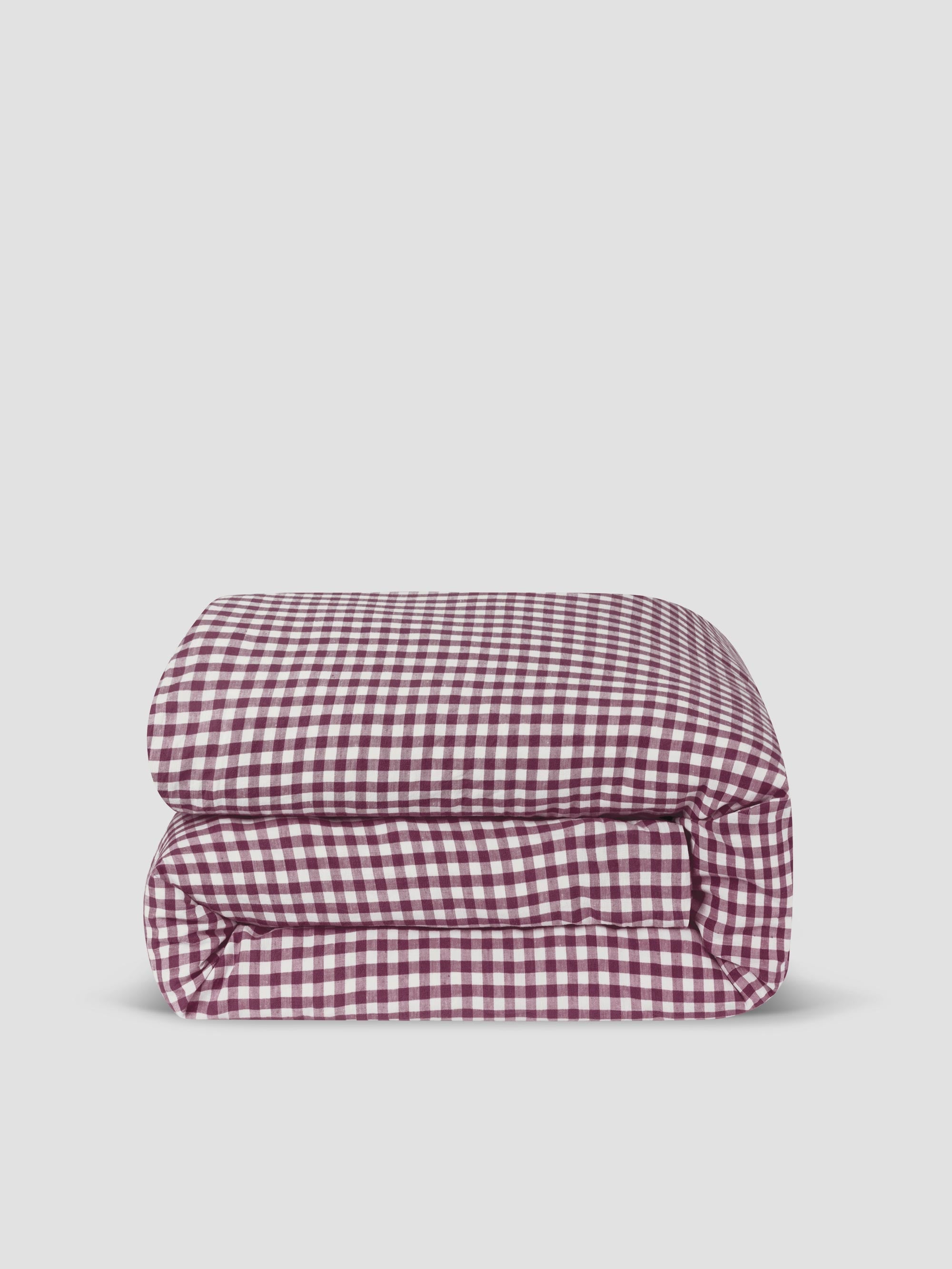 Berry Gingham 100% Linen Duvet Cover