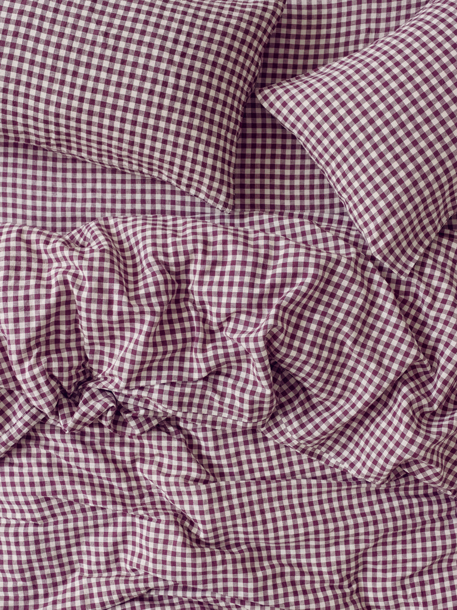 Berry Gingham 100% Linen Duvet Cover