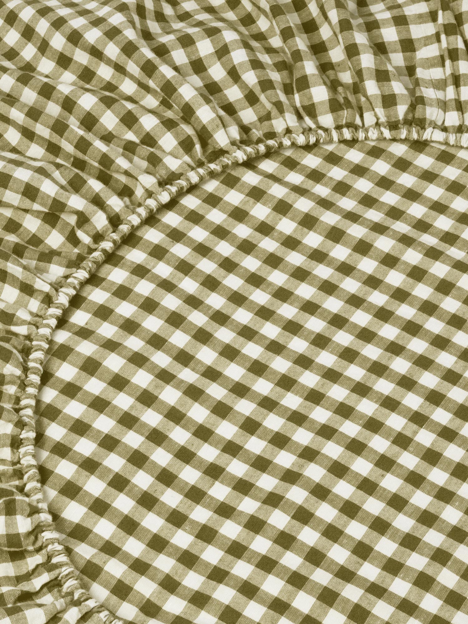 Botanical Green Gingham 100% Linen Fitted Sheet