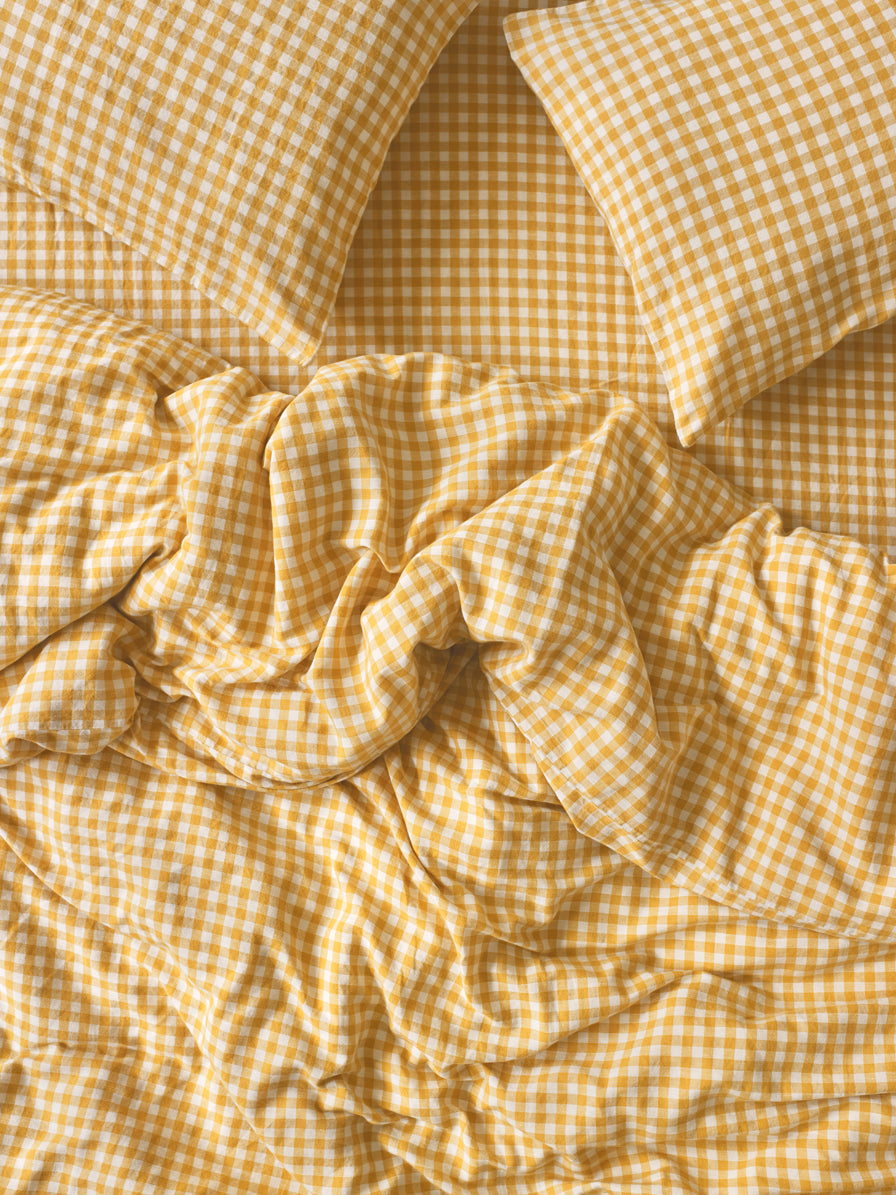 Honey Gingham 100% Linen Duvet Cover
