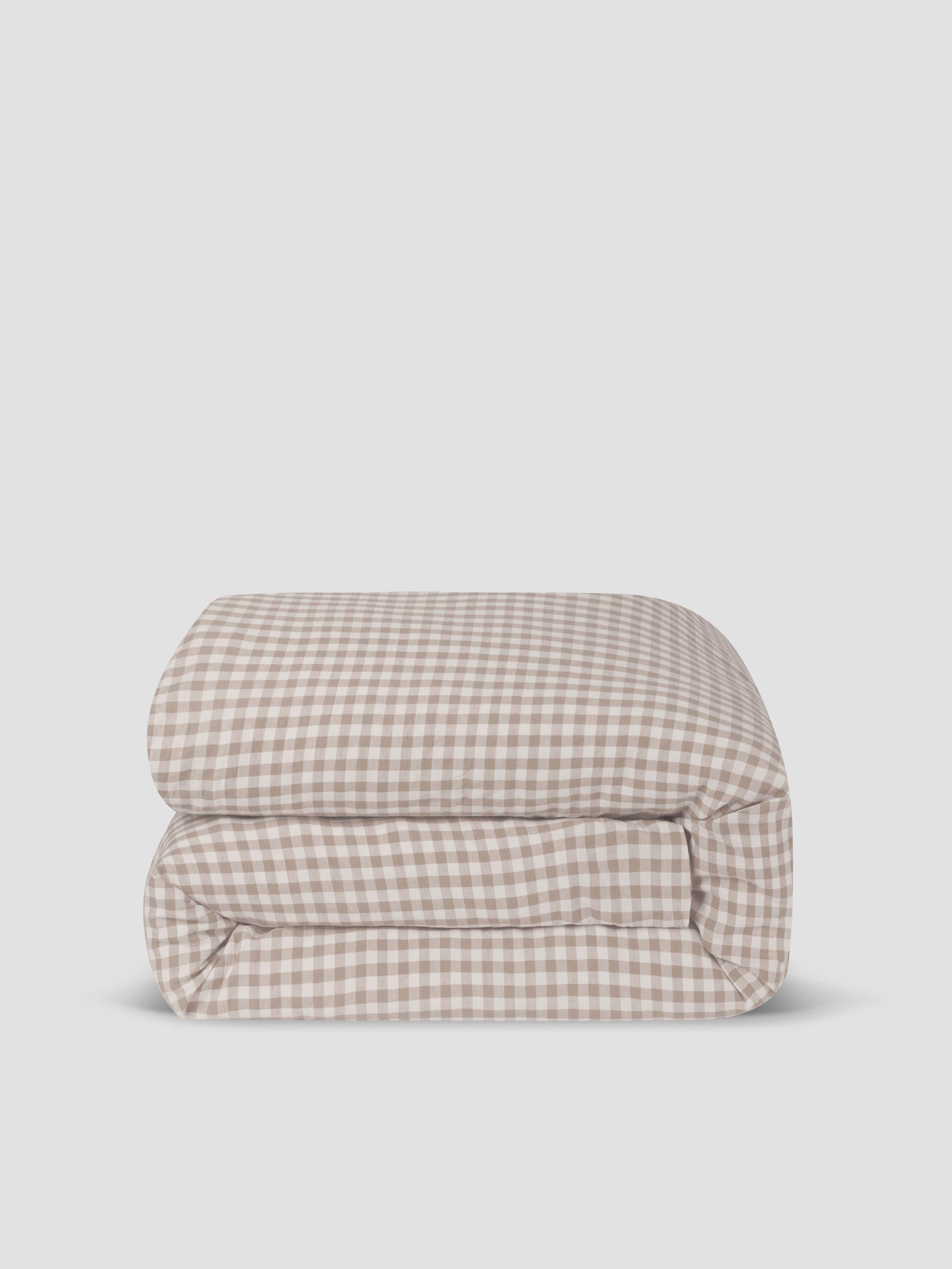 Mushroom Gingham 100% Linen Duvet Cover