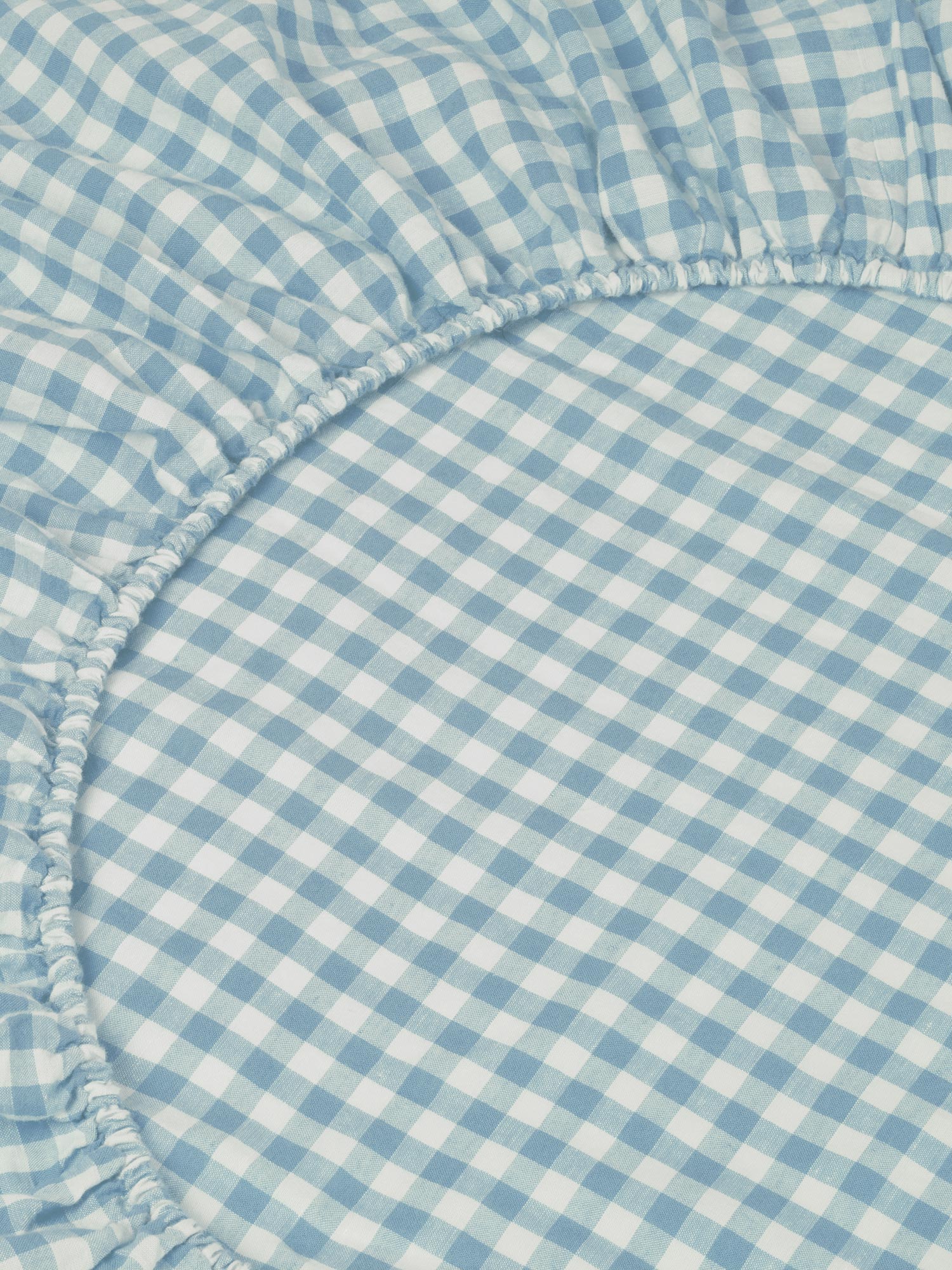 Warm Blue Gingham 100% Linen Fitted Sheet