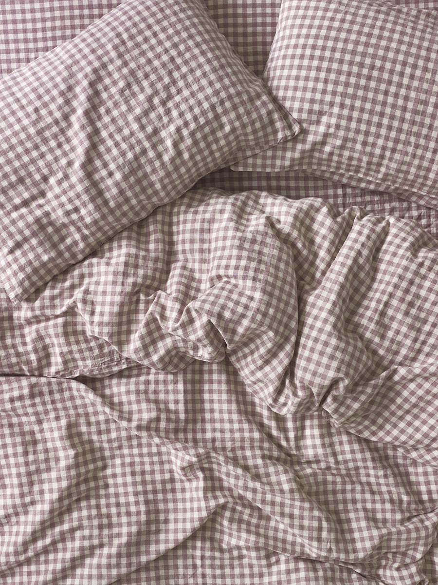 Elderberry Gingham 100% Linen Duvet Cover