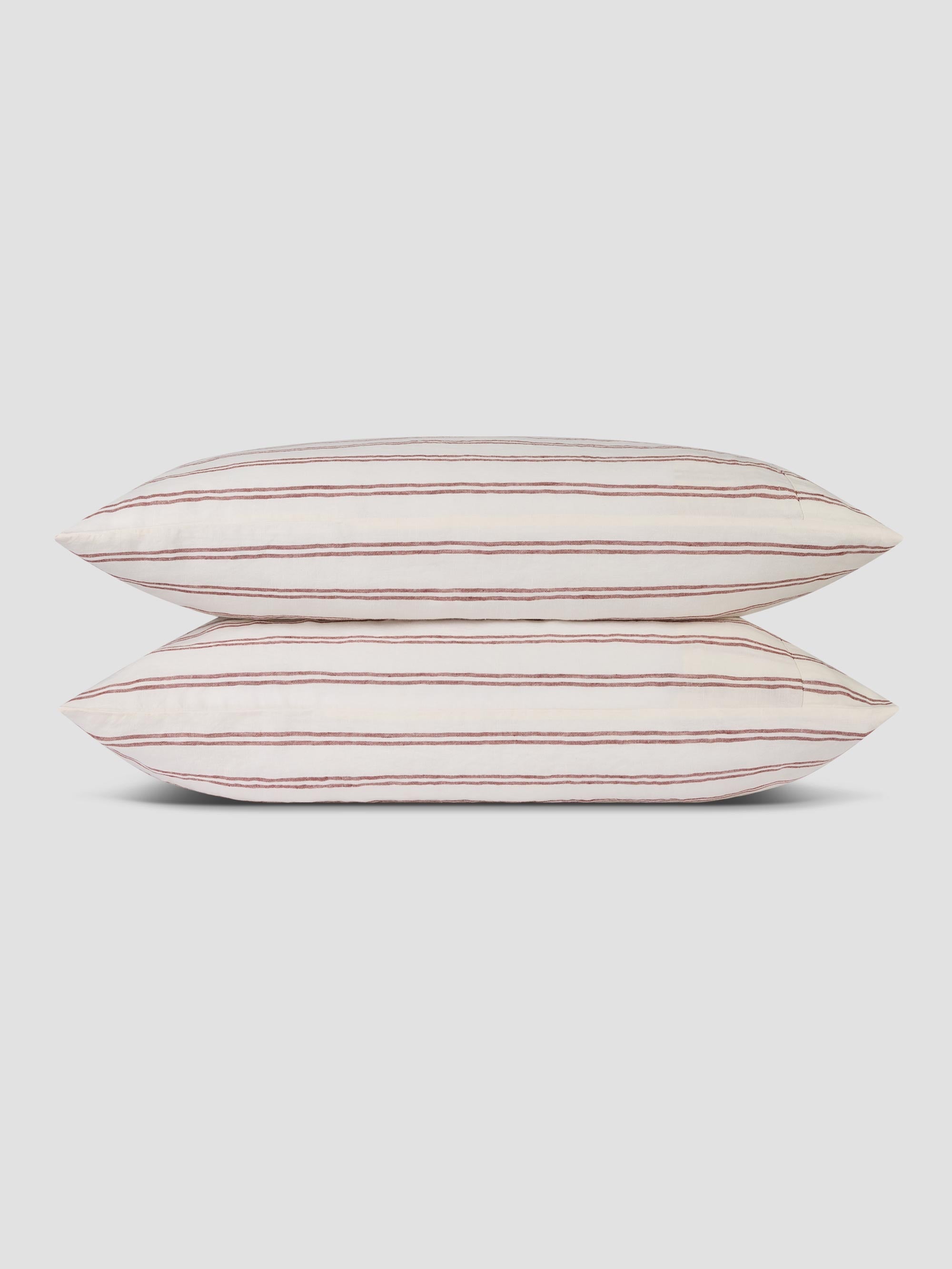 Rhubarb Kemptown Stripe 100% Linen Pillowcase (Pair)