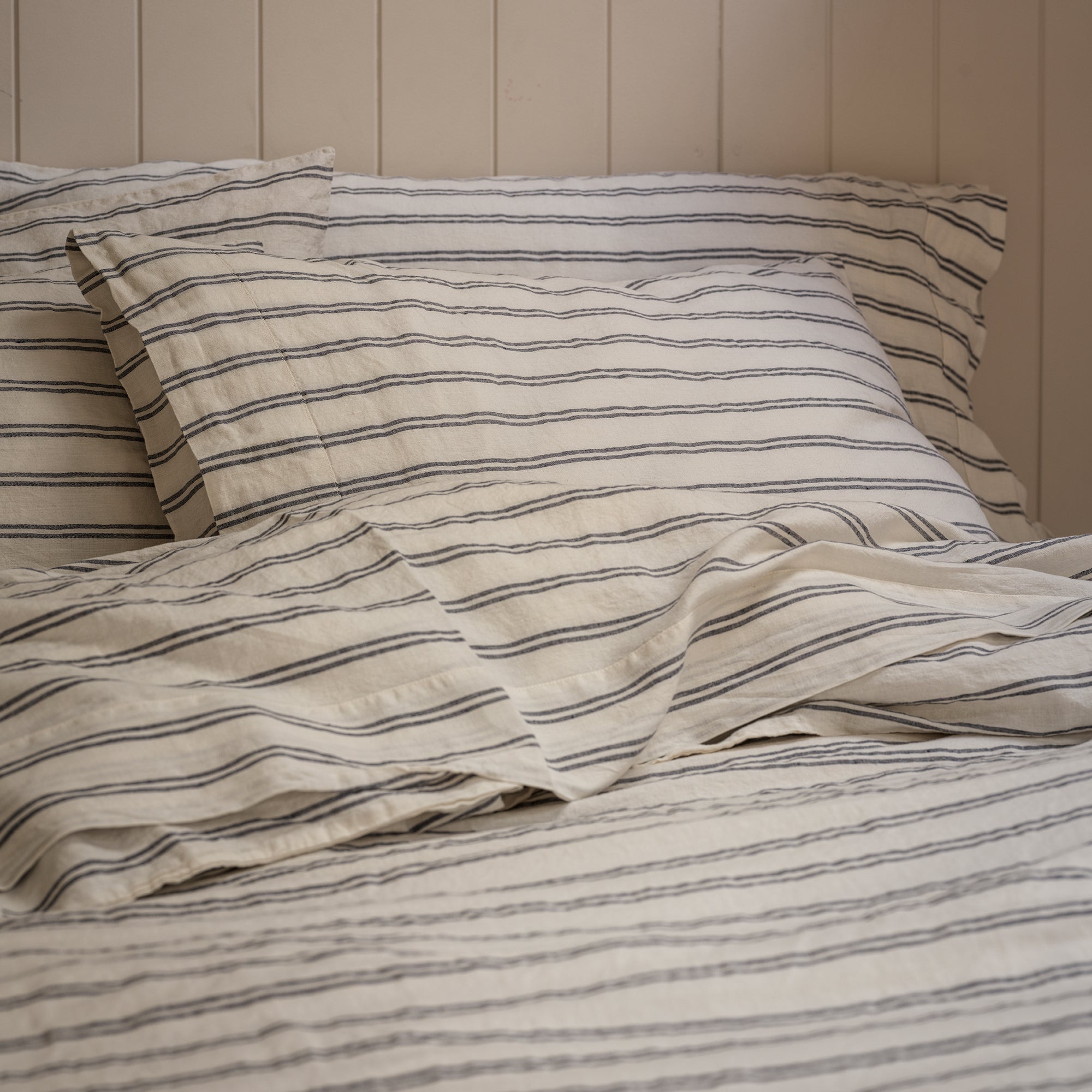 Ivory Kemptown Stripe 100% Linen Pillowcase (Pair)