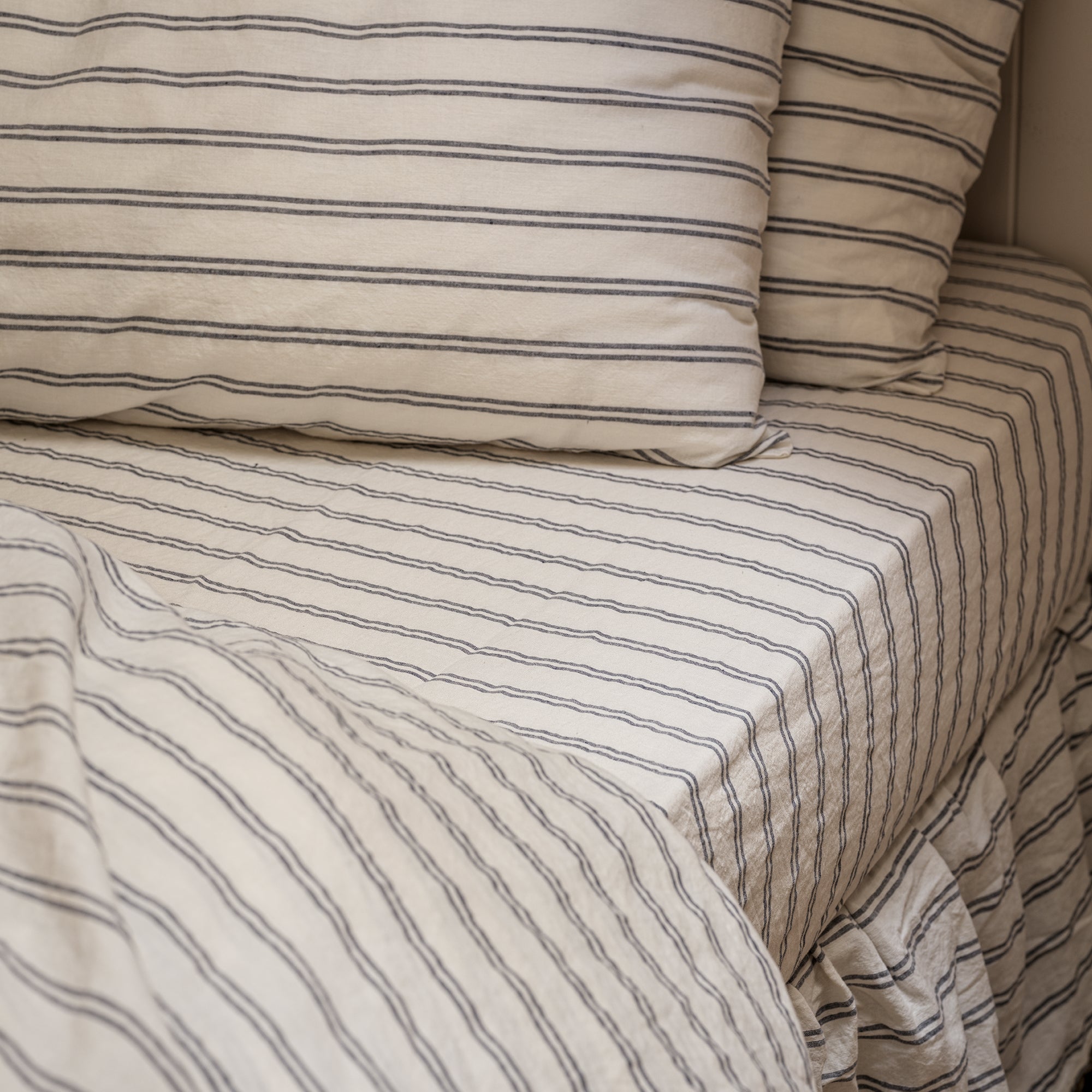 Ivory Kemptown Stripe 100% Linen Fitted Sheet