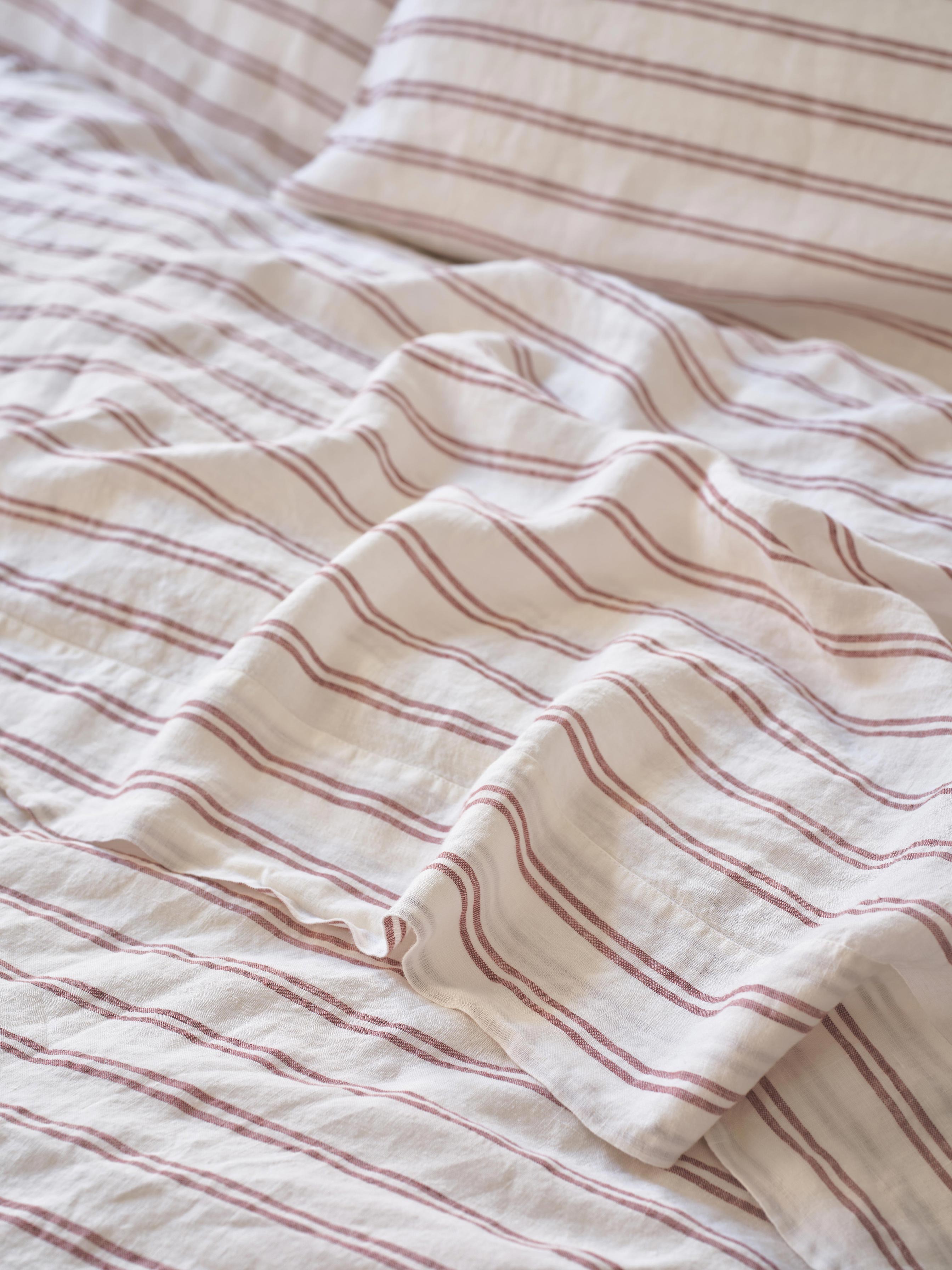 Rhubarb Kemptown Stripe 100% Linen Flat Sheet