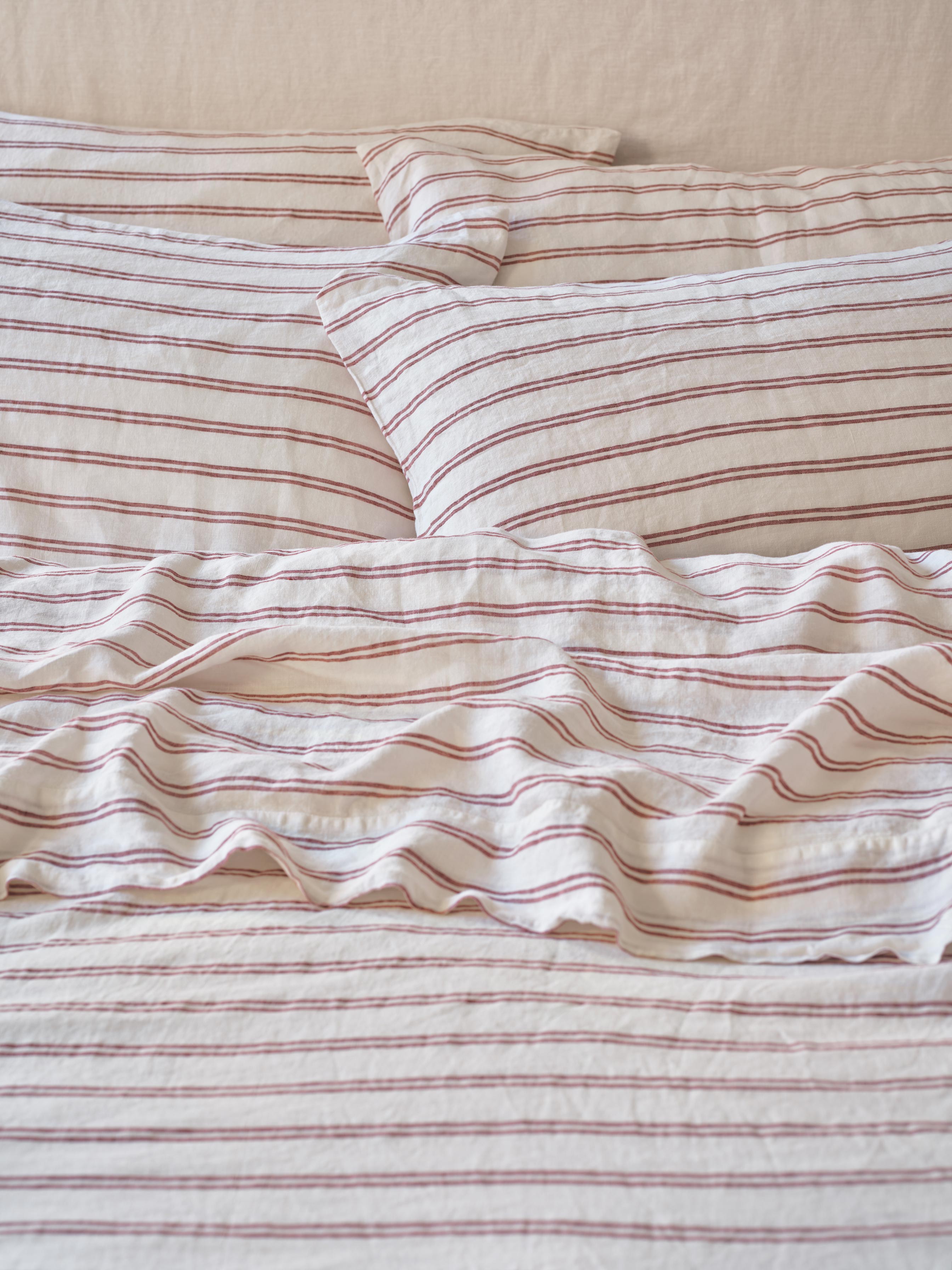 Rhubarb Kemptown Stripe 100% Linen Pillowcase (Pair)