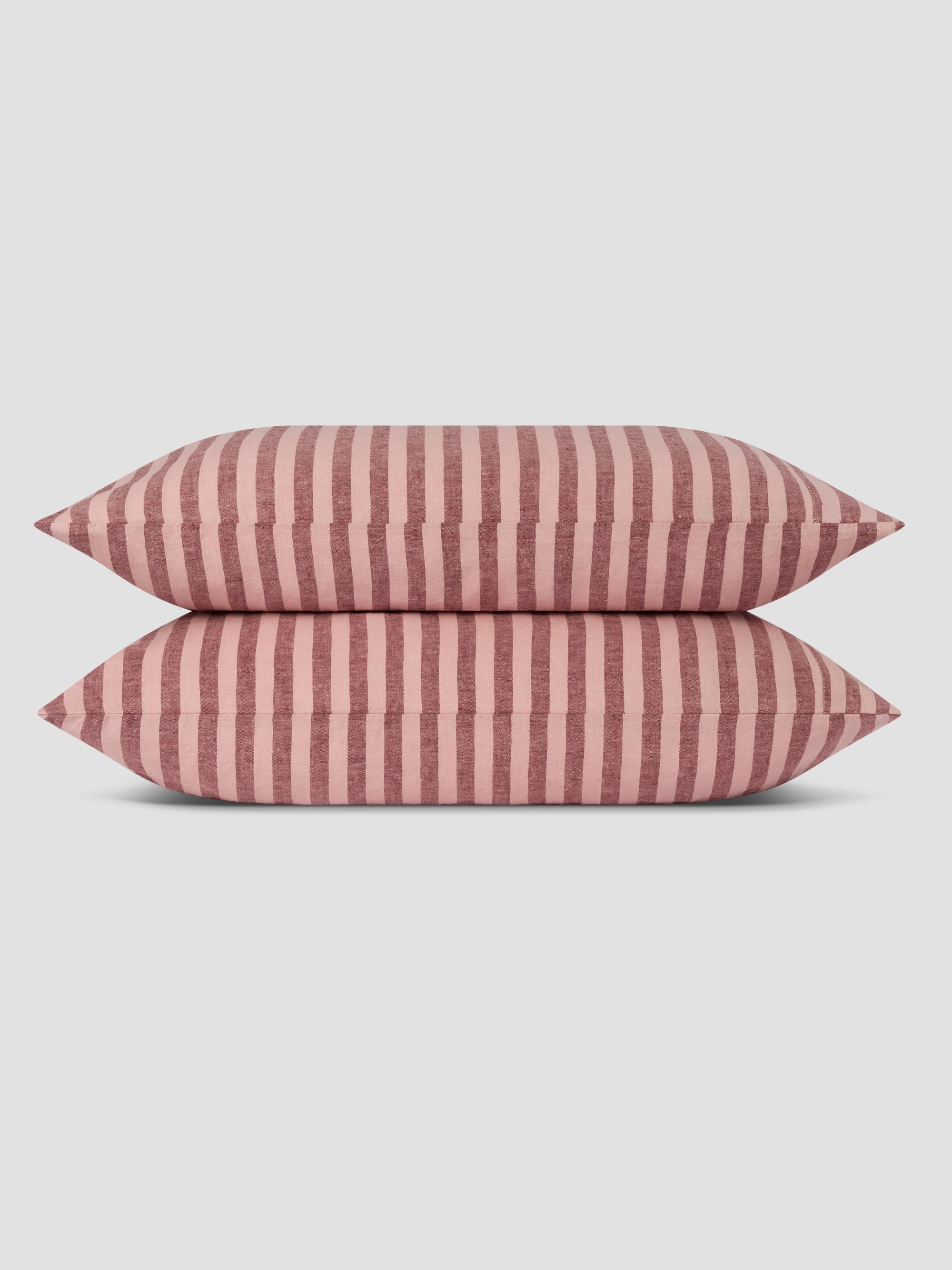 Rhubarb & Rose Pembroke Stripe 100% Linen Pillowcases (Pair)