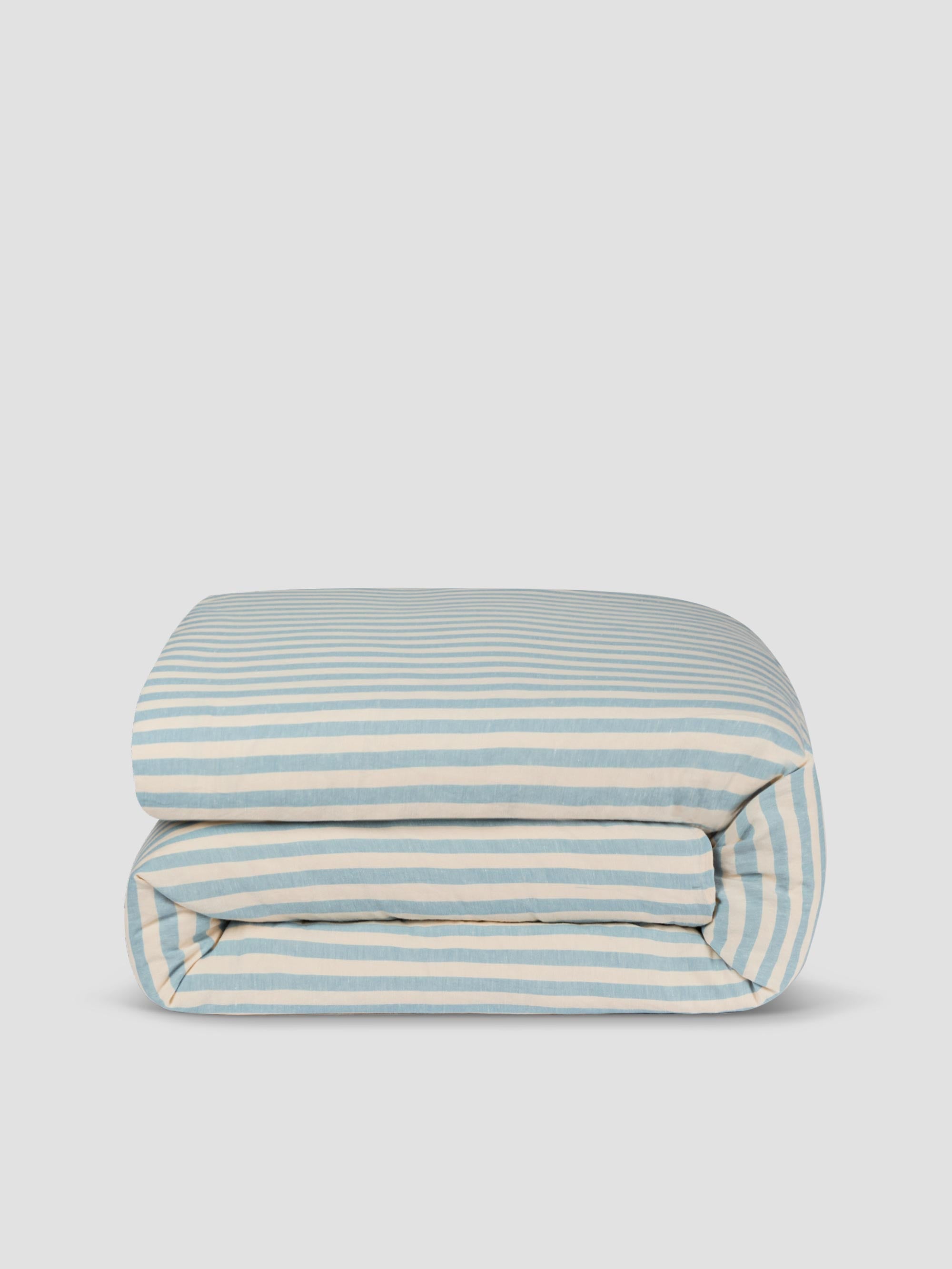 Coastal Blue Pembroke Stripe 100% Linen Duvet Cover