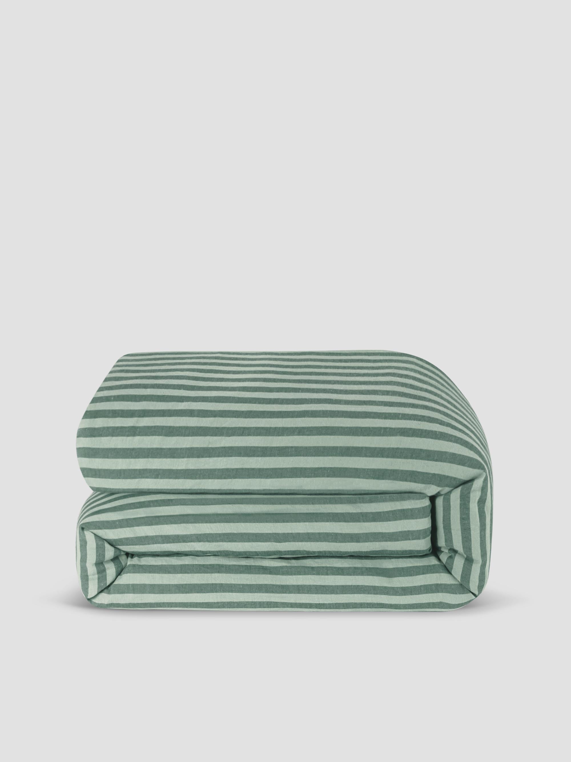 Pine Green Pembroke Stripe 100% Linen Duvet Cover