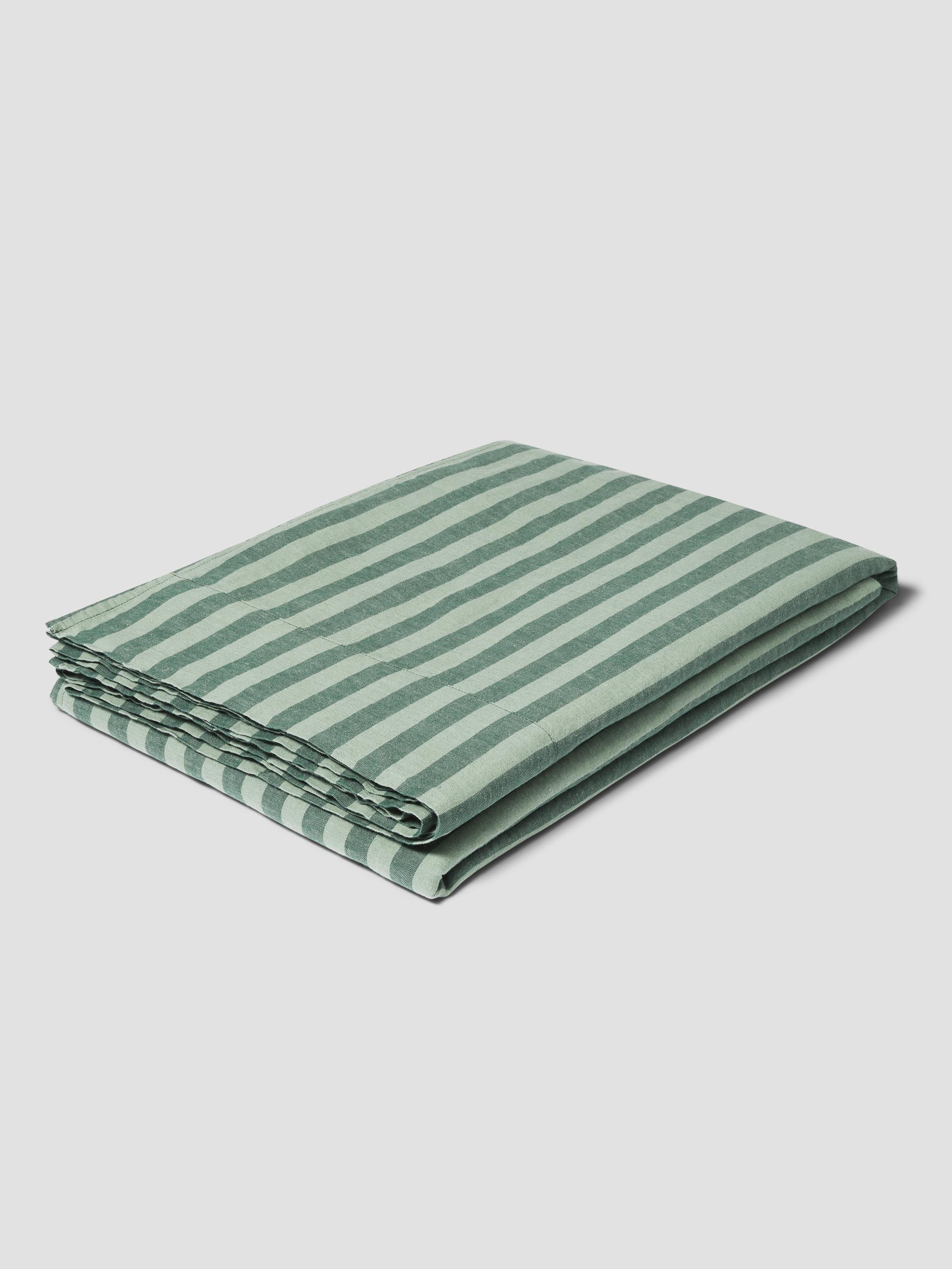 Pine Green Pembroke Stripe 100% Linen Flat Sheet