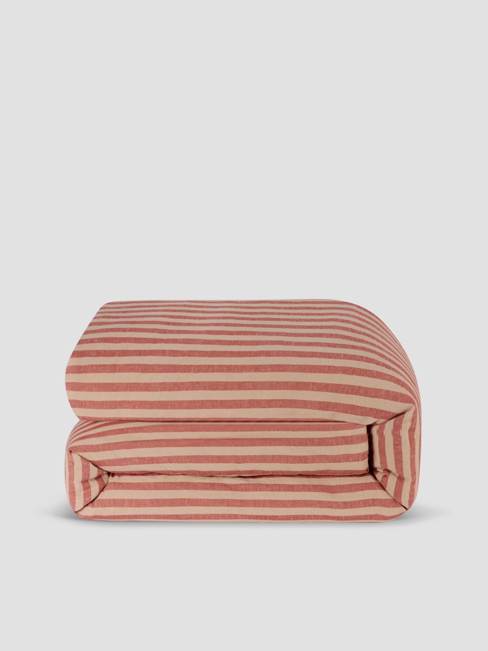 Sandstone Red Pembroke Stripe 100% Linen Duvet Cover