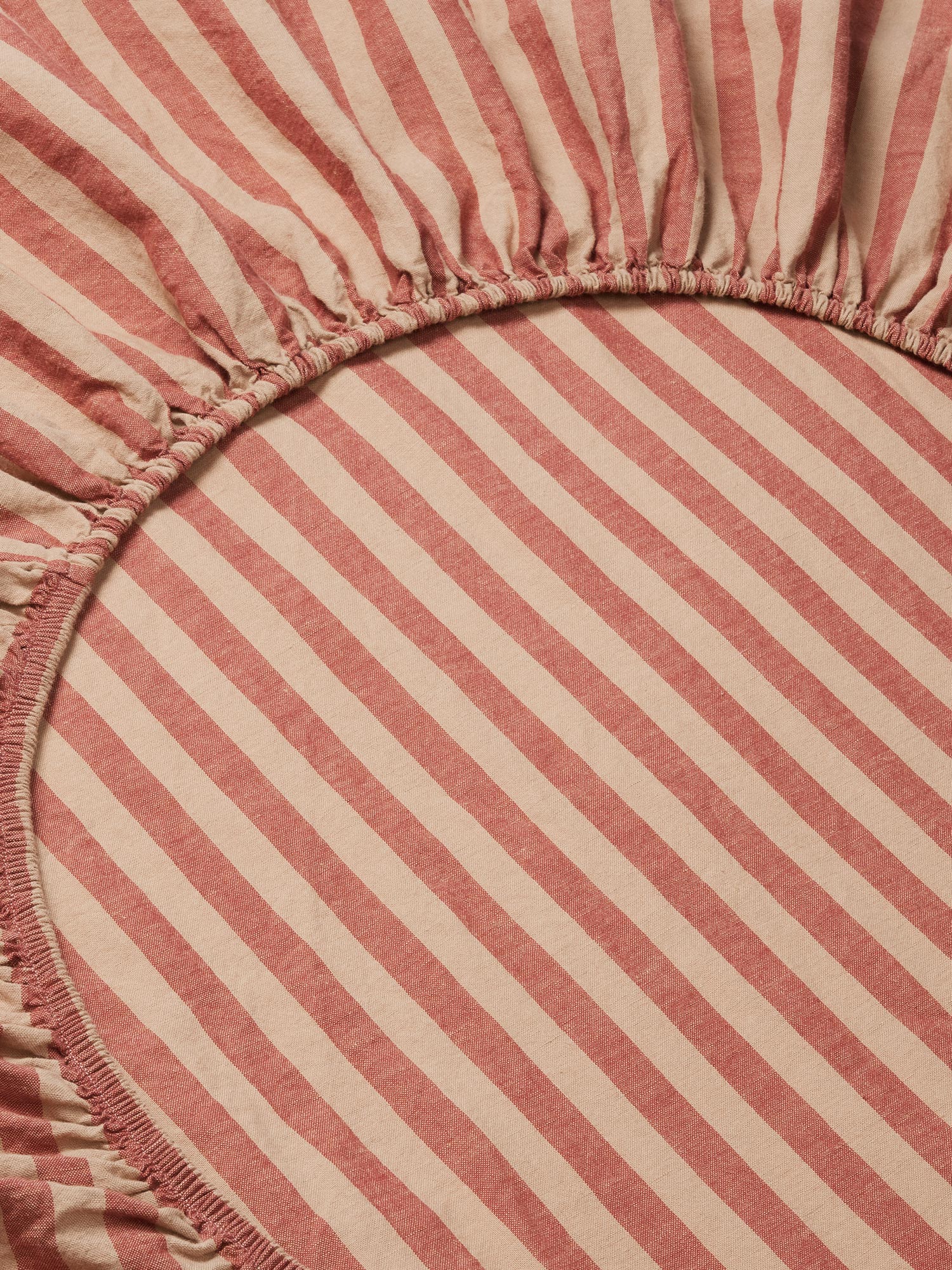 Sandstone Red Pembroke Stripe 100% Linen Fitted Sheet