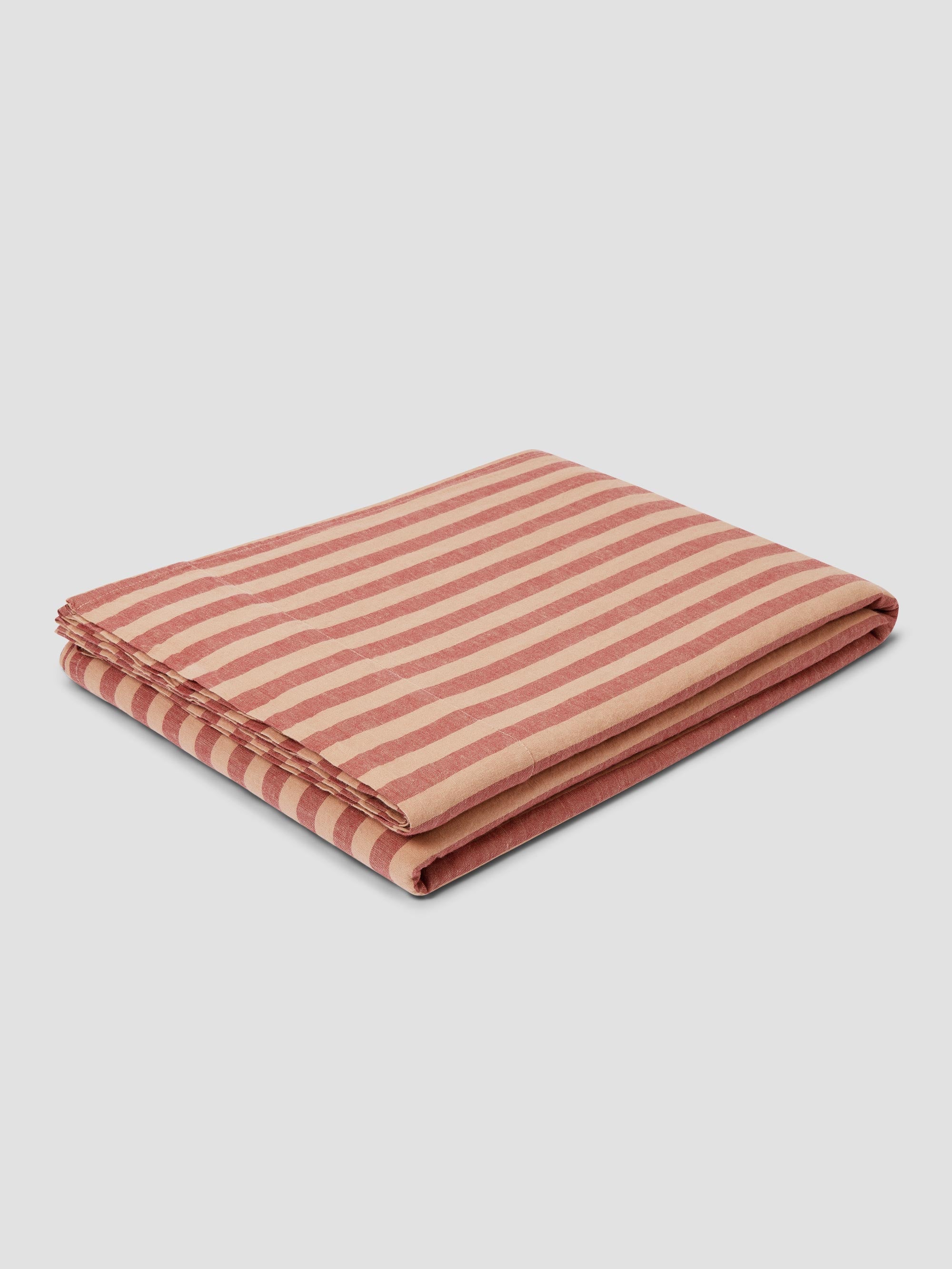 Sandstone Red Pembroke Stripe 100% Linen Flat Sheet